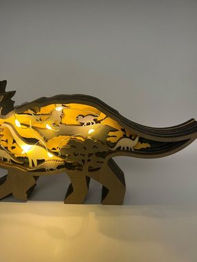 Stelby Dekofigur Dekoration Holzmodell Triceratops mit Led Lichtern