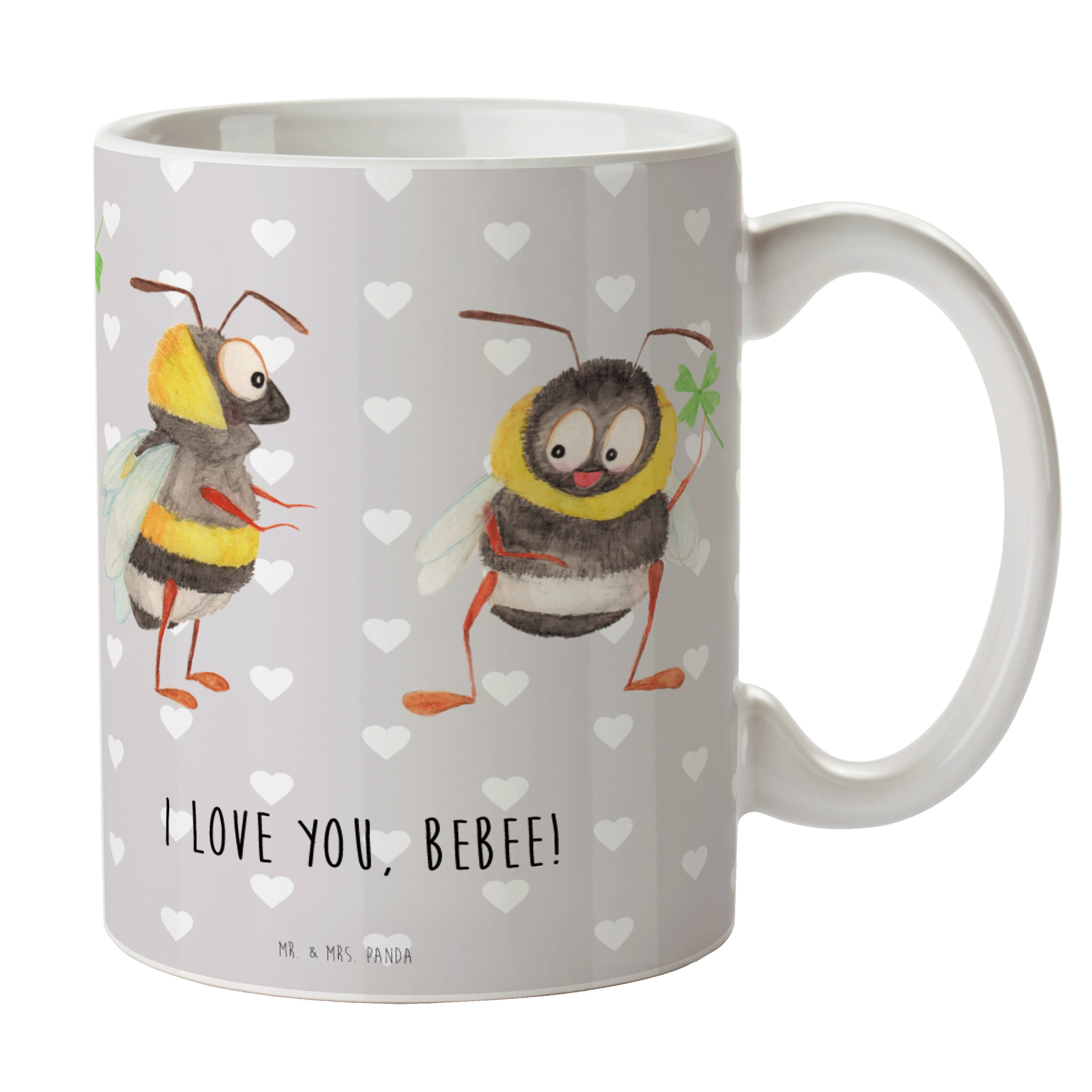 Mr. & Mrs. Panda Tasse Bienen Paar - Grau Pastell - Geschenk, für Männer, Kaffeetasse, Jahre, Keramik