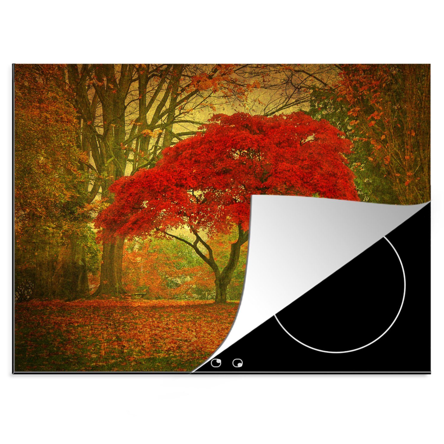 MuchoWow Herdblende-/Abdeckplatte Ein roter Ahornbaum in Vancouver, Kanada, Vinyl, (1 tlg), 70x52 cm, Mobile Arbeitsfläche nutzbar, Ceranfeldabdeckung