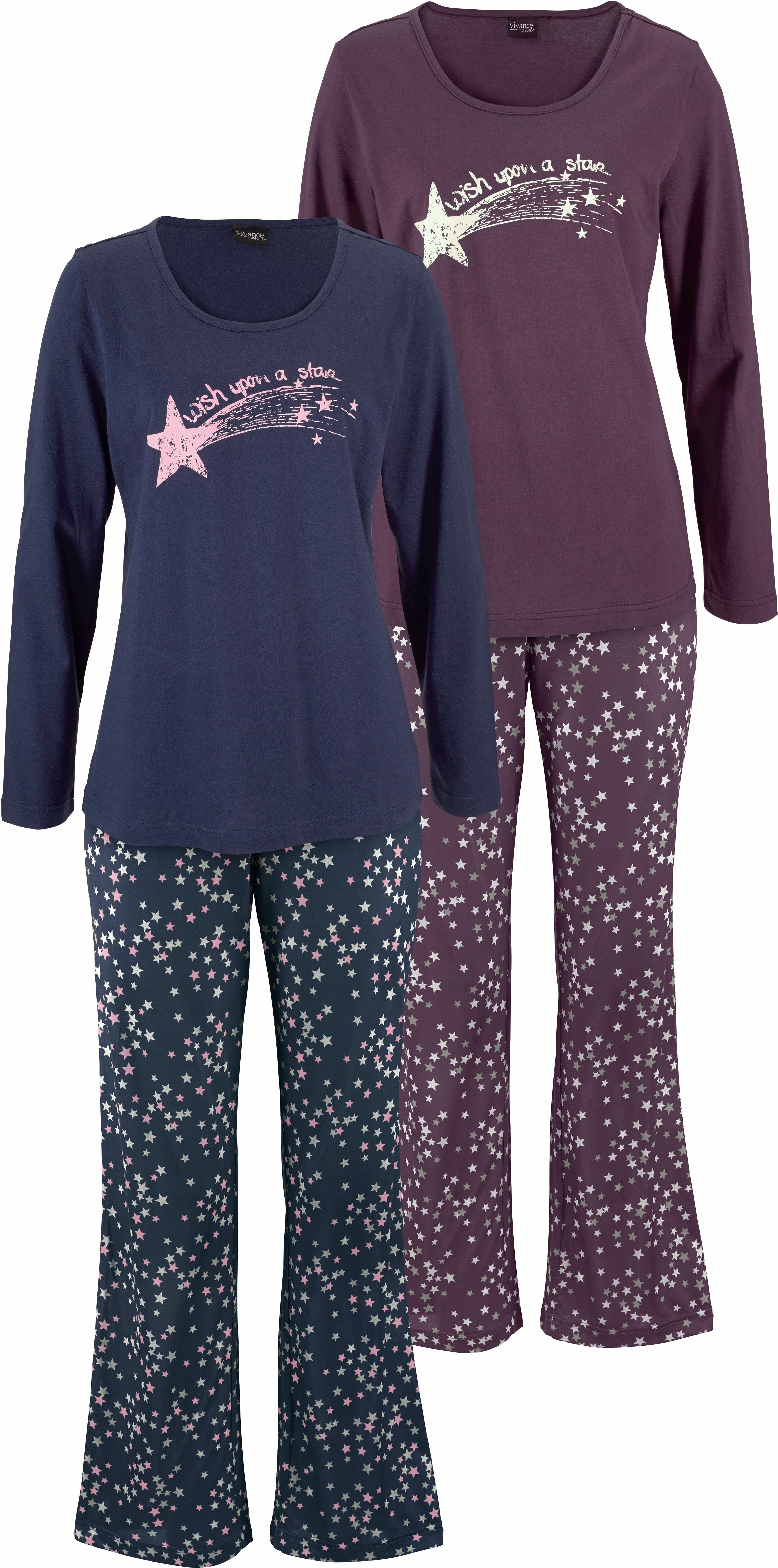 Vivance Dreams Pyjama (4 tlg., 2 bordeaux, Stück) Sternenprint mit marine