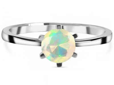 Goldene Hufeisen Solitärring Damen Solitär Edelopal Fingerring 925 Silber mit Edelstein LR-6, Damen-Schmuck mit Edelsteine