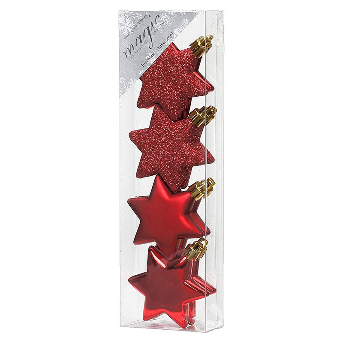 INGE-GLAS® Weihnachtsbaumkugel Weihnachtssterne Rot, Ø 6 cm, 8 Stück, Kunststo