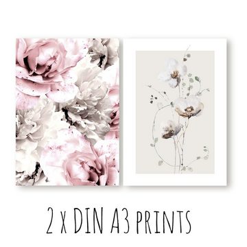 homestyle-accessoires Poster Bilder Set Wandbilder LOVE MAKES A HOUSE A HOME ROSEN PEONIES A3/A4/A5, (10 St), Ohne Bilderrahmen