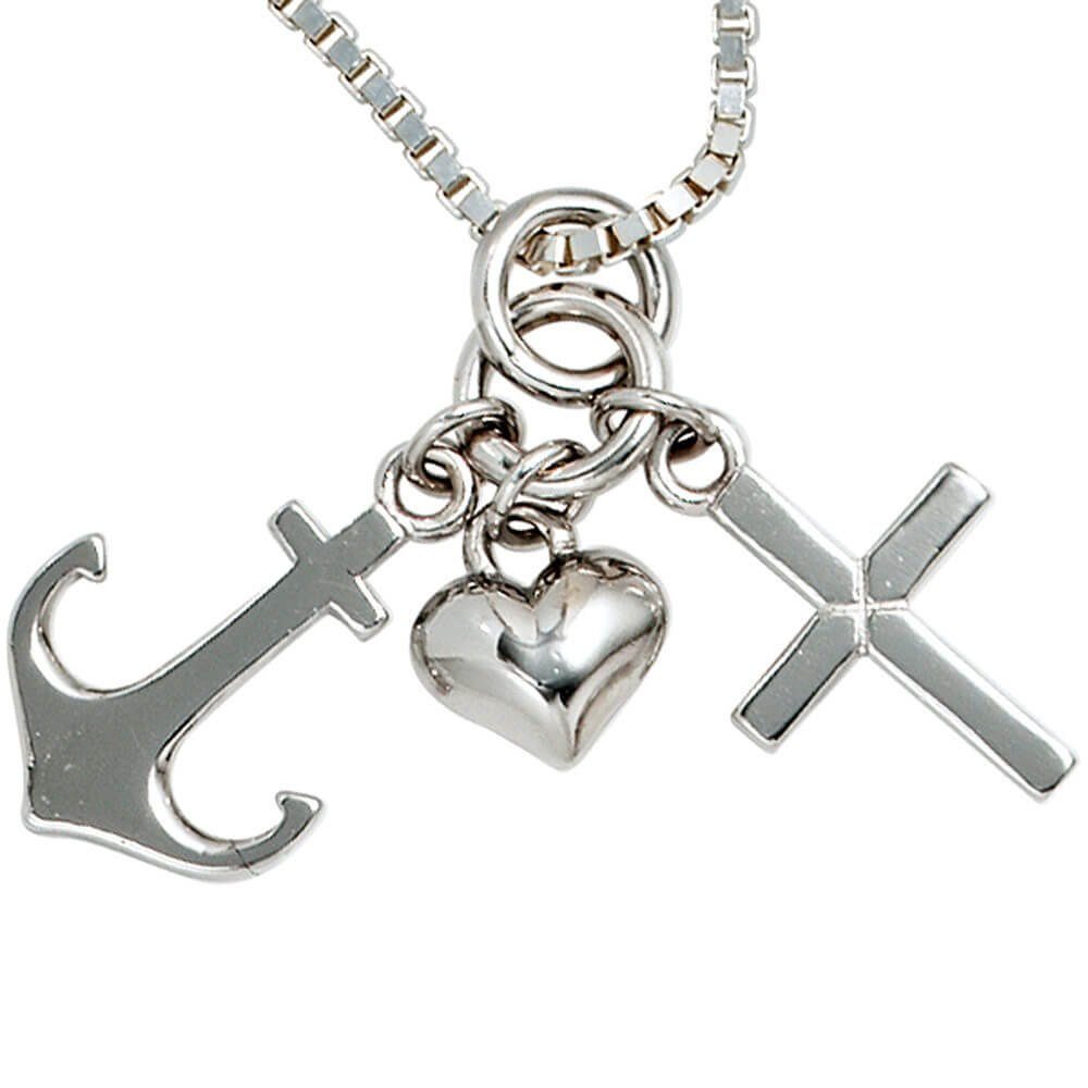 Schmuck Krone Kettenanhänger Anhänger, Glaube Liebe Hoffnung, 925 Silber, Silber 925