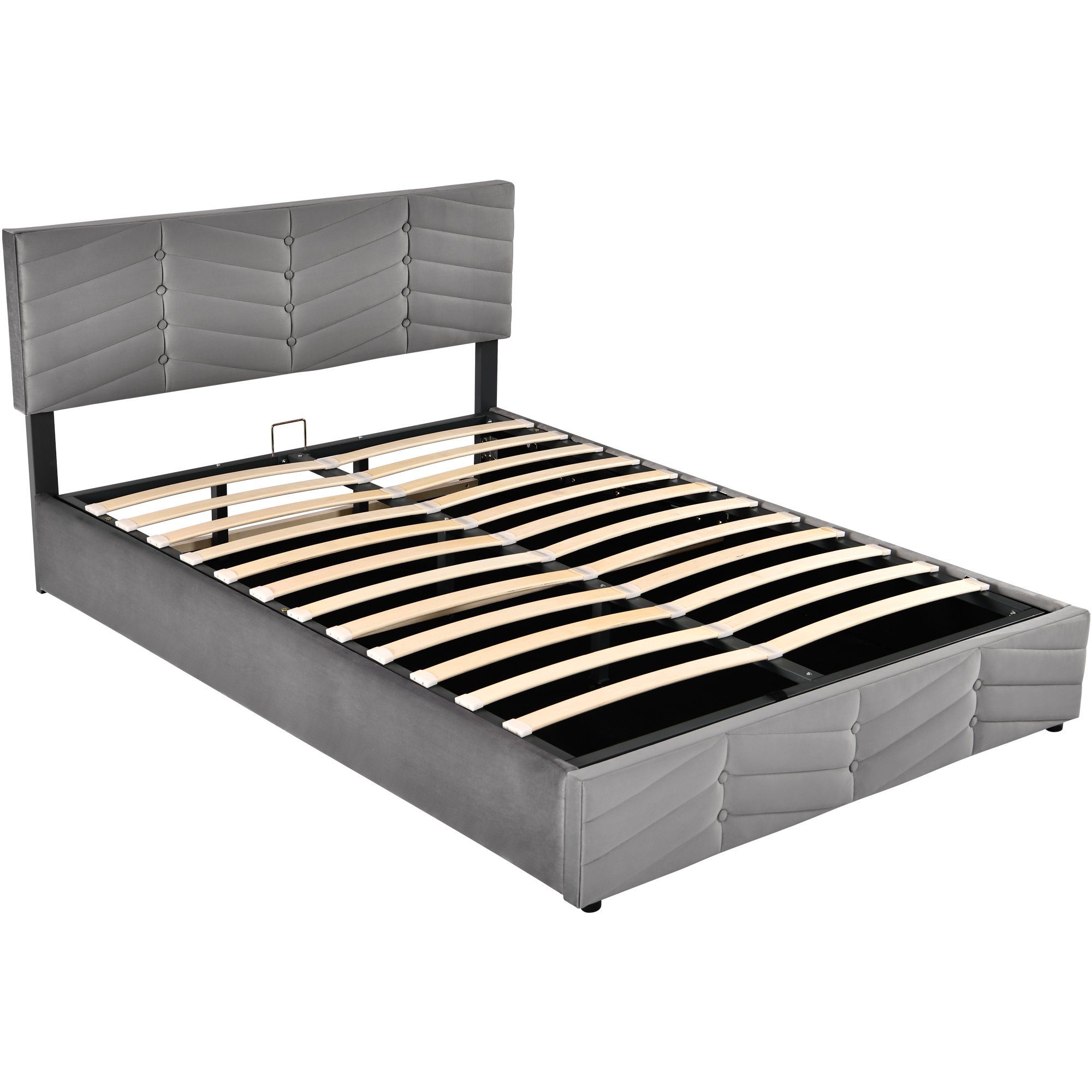 Boxspringbett (Polsterbett mit Lattenrost und Bettkasten, verstellbarem Kopfteil), Doppelbett Hydraulisches Bett 140x200 cm, Bezug aus Samt