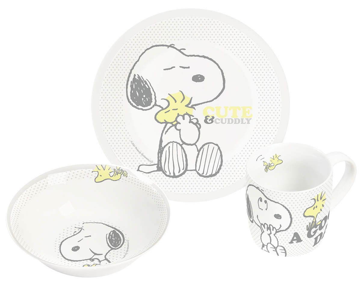 & Labels 3teilig, Porzellan Kindergeschirr Cute GmbH Kindergeschirr-Set Geda Personen, Snoopy 1 Cuddly