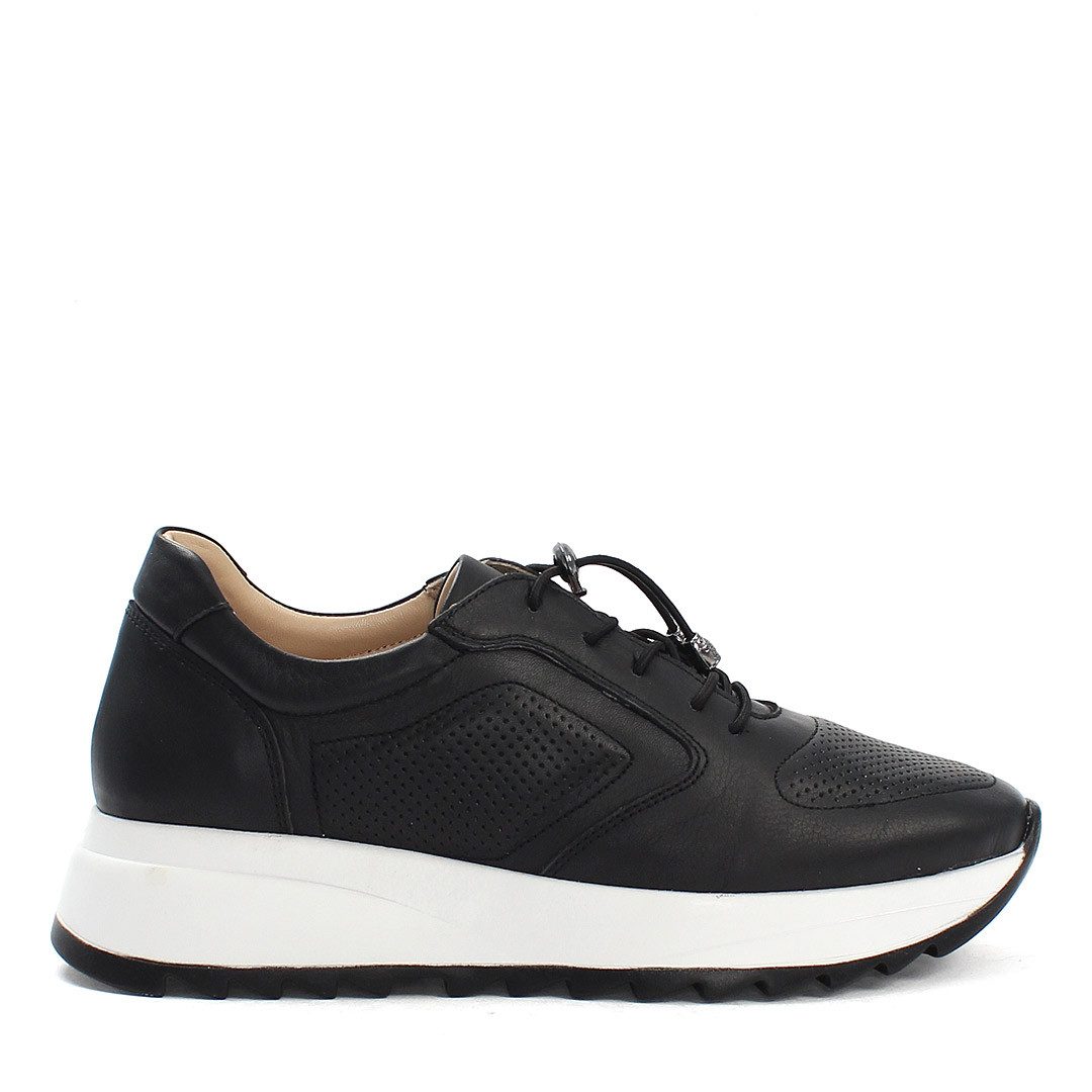 Celal Gültekin Damen-Sneaker aus Leder mit Schnellverschluss und Komfortsohle Sneaker Edles Echtleder in klassischem Schwarz