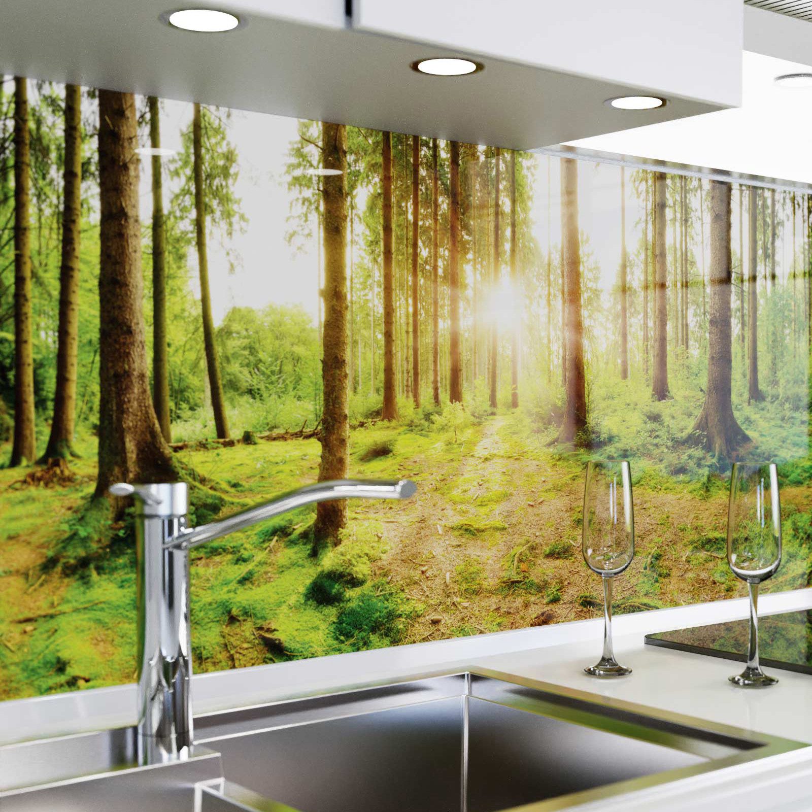 danario Küchenrückwand Folie selbstklebend, Glasoptik, Spritzschutz Küche, versteift & robust