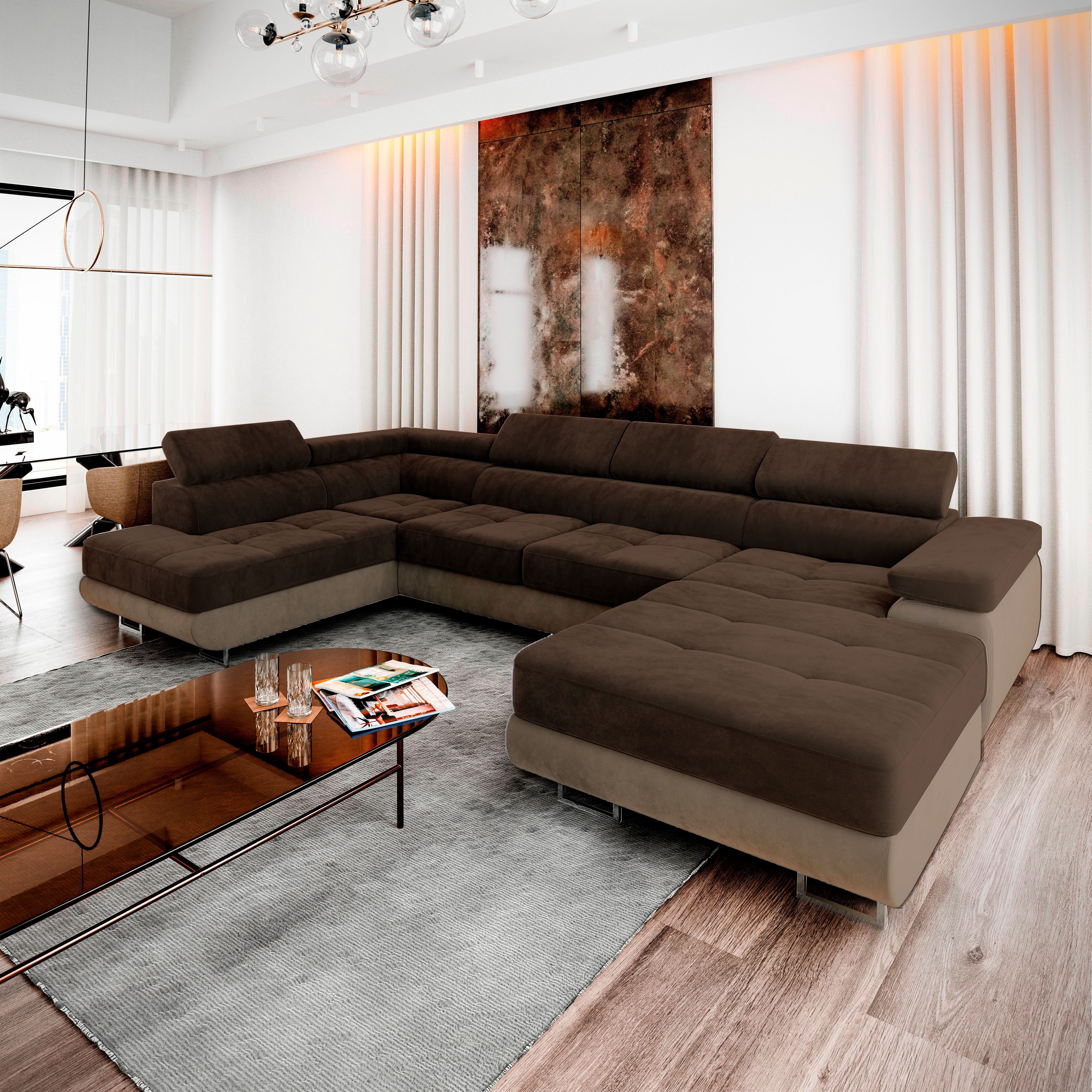 Masseno Ecksofa CASONE mit Schlaffunktion U-Form, Sofa mit Bettkasten