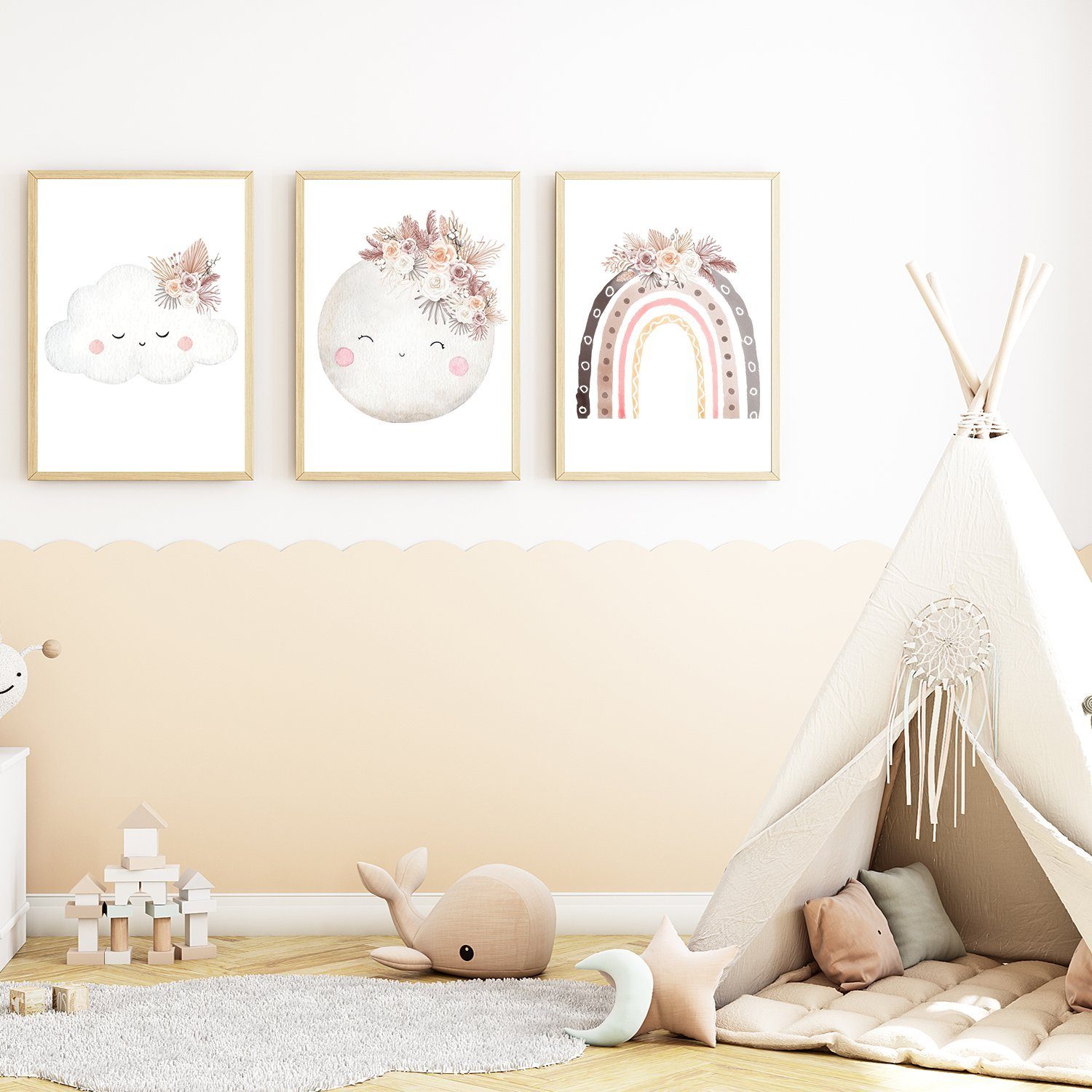 Tigerlino Poster Mond Regenbogen Wolke Boho Bilder 3er Set Kinderzimmer Wandbilder – Bild 5 von 5
