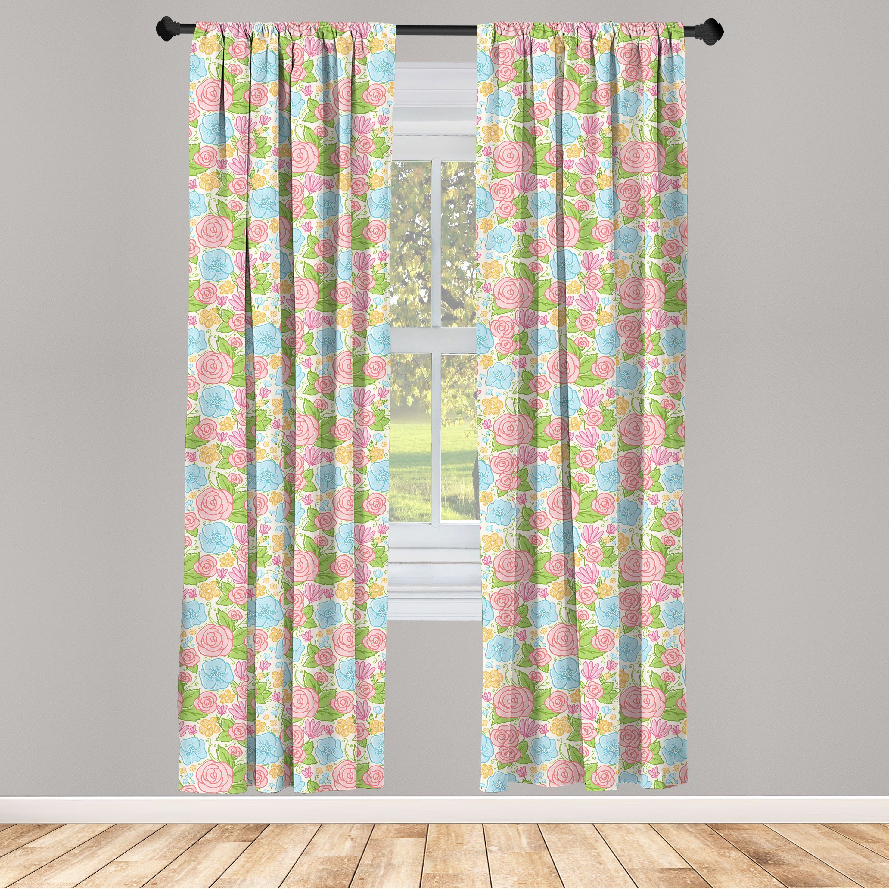Gardine Vorhang für Wohnzimmer Schlafzimmer Dekor, Abakuhaus, Microfaser, Strauß Pastell Romantic Flowers