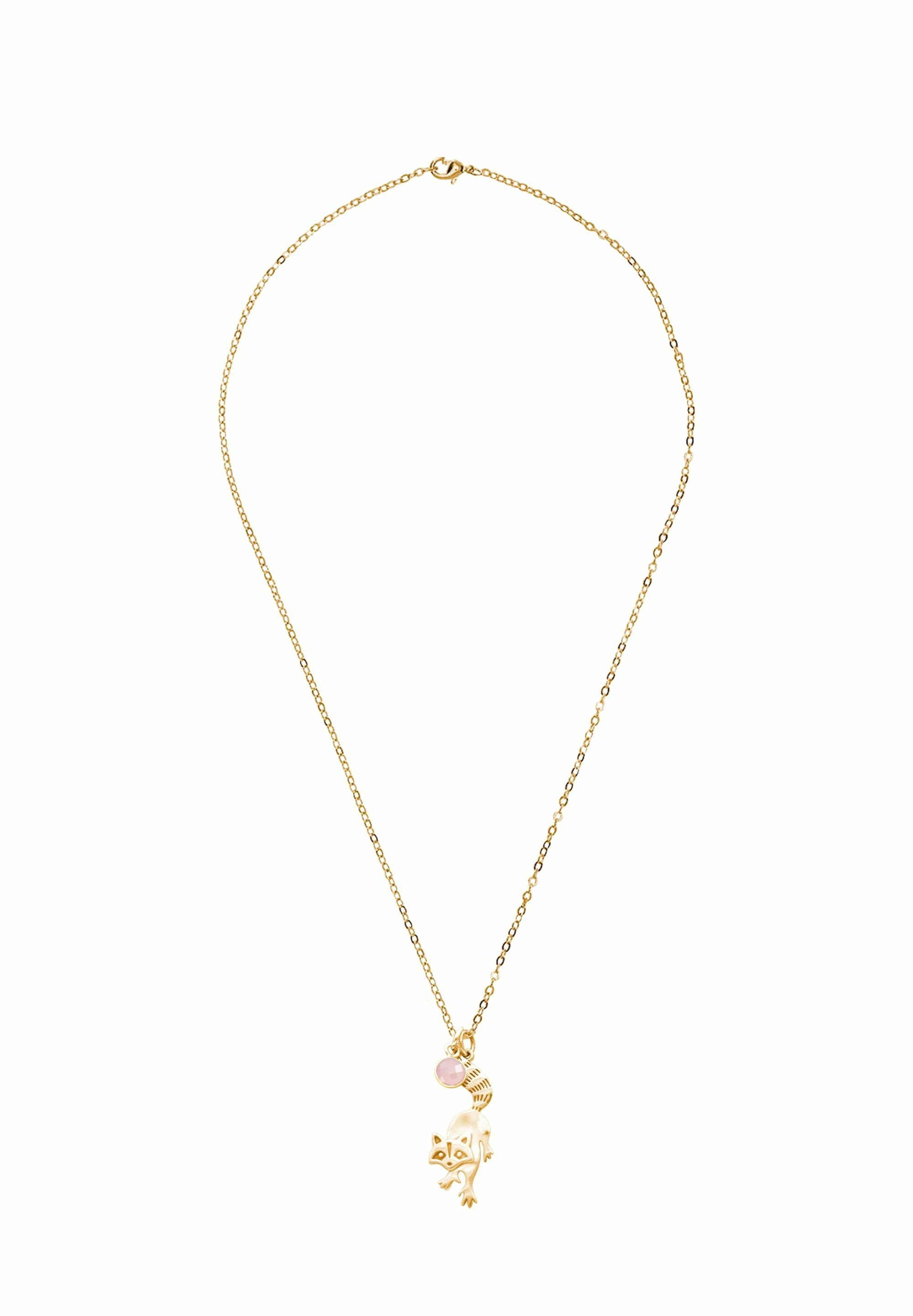 Gemshine Kette mit Anhänger Waschbär Kuscheltier der Wildnis - Rosenquarz gold coloured | Halsketten