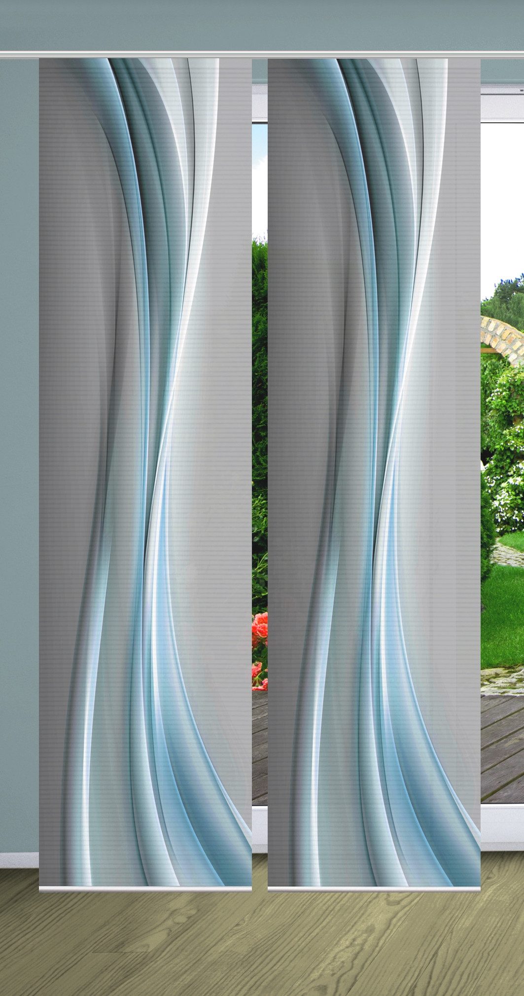 HOME WOHNIDEEN Schiebegardine 84070 ELANIA Schiebegardine aus recyceltem Polyester, halbtransparent (2 St), Paneelwagen, transparent, Polyester – Bild 4 von 5