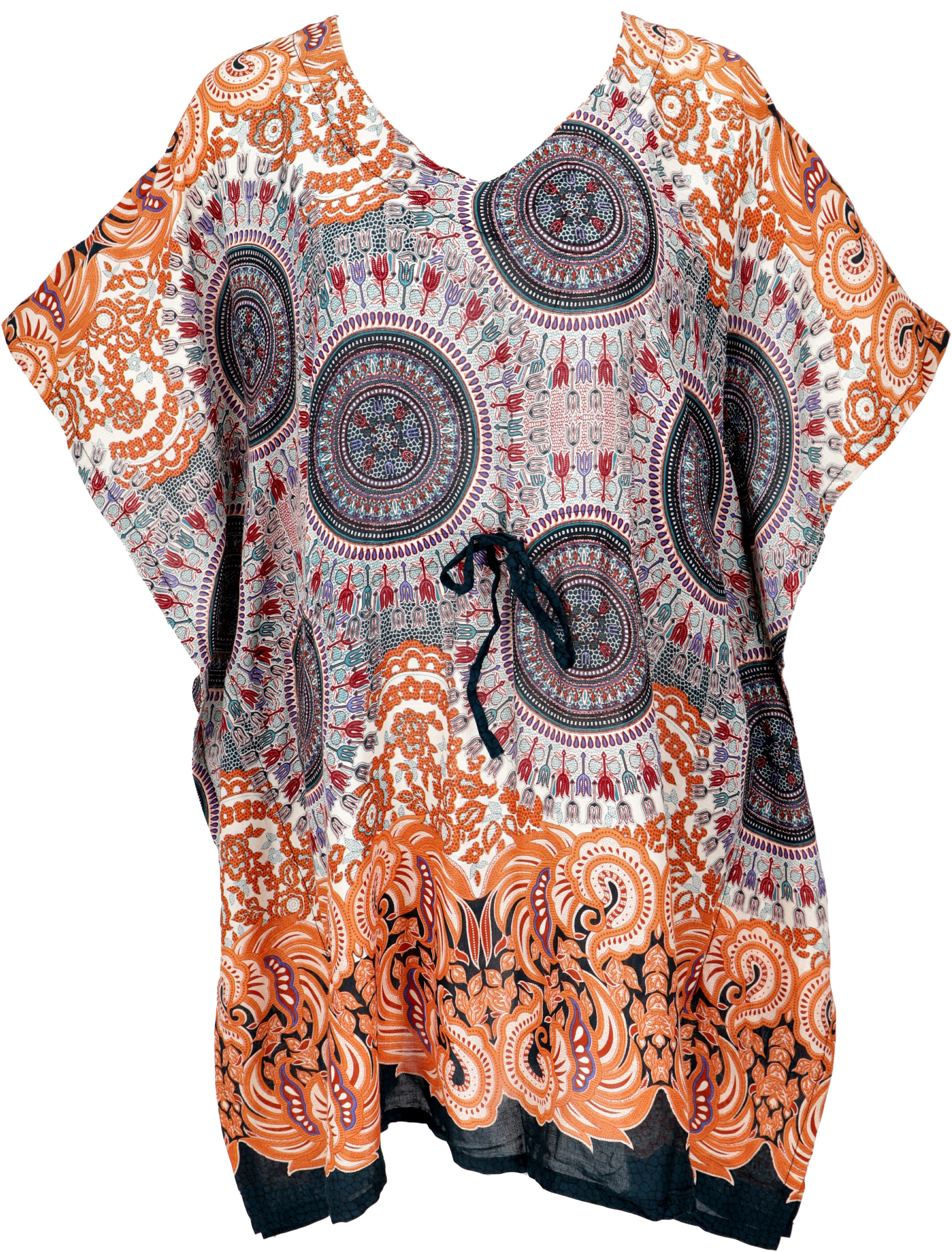 Guru-Shop Longbluse Poncho, Mandala Tunika, Boho Kaftan, Kurzarm.. alternative Bekleidung