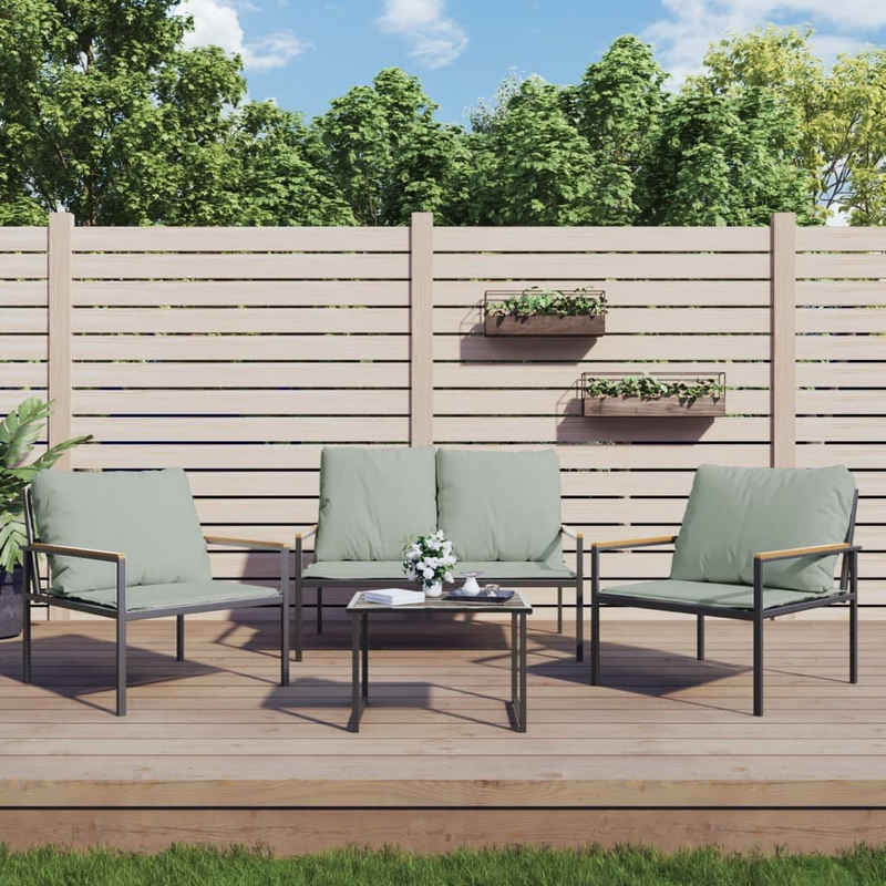 vidaXL Gartenlounge-Set 3-tlg. Garten-Lounge-Set mit Kissen Anthrazit Stahl, (1-tlg)