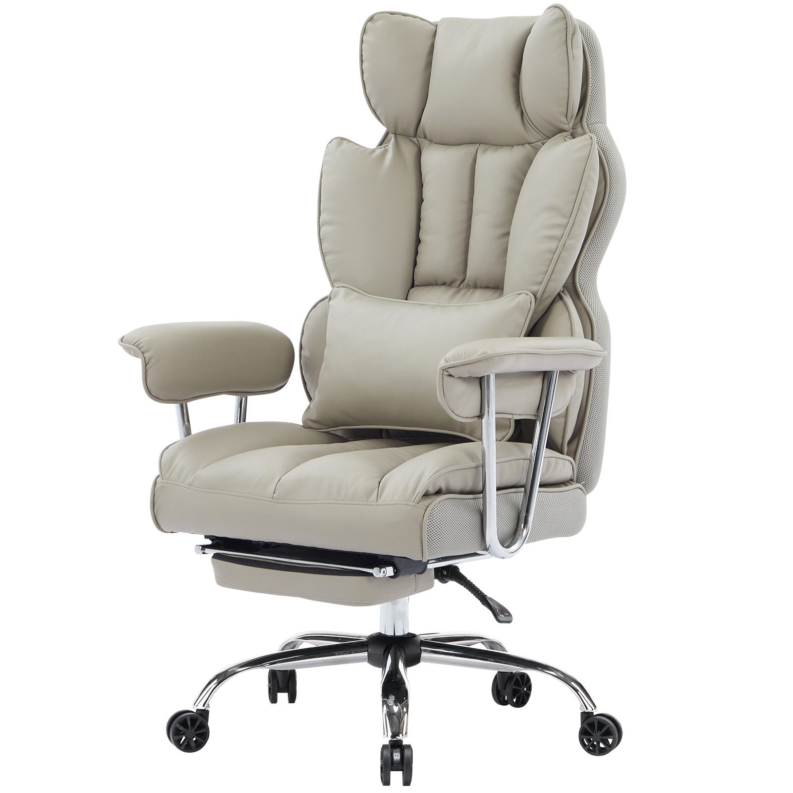 EFOMAO Bürostuhl mit Fußstütze & Lordosenstütze, ergonomischer Hochlehnenstuhl (1 St), Executive Chefsessel mit Verstellbarer Liegefunktion (100°–135)