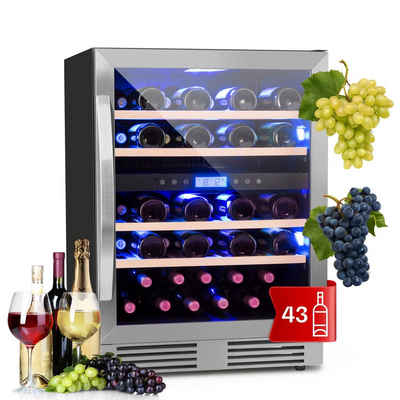 Klarstein Weinkühlschrank Vinovilla Duo43, für 43 Standardflaschen á 0,75l,2 Zonen Wein Flaschenkühlschrank Weintemperierschrank Weinschrank