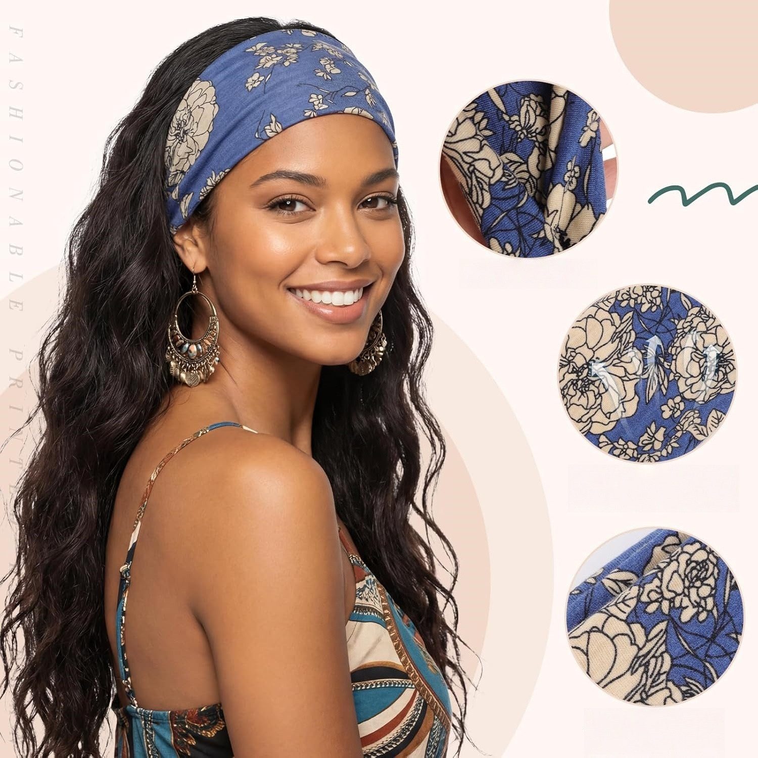 Zaewry Stirnband 8 Stück Haarbänder Damen, Elastisches Stirnband Breites Kopfband Weiches Haarband Mehrfarbig Blumendruck für Lauf Yoga Fitness – Bild 5 von 5
