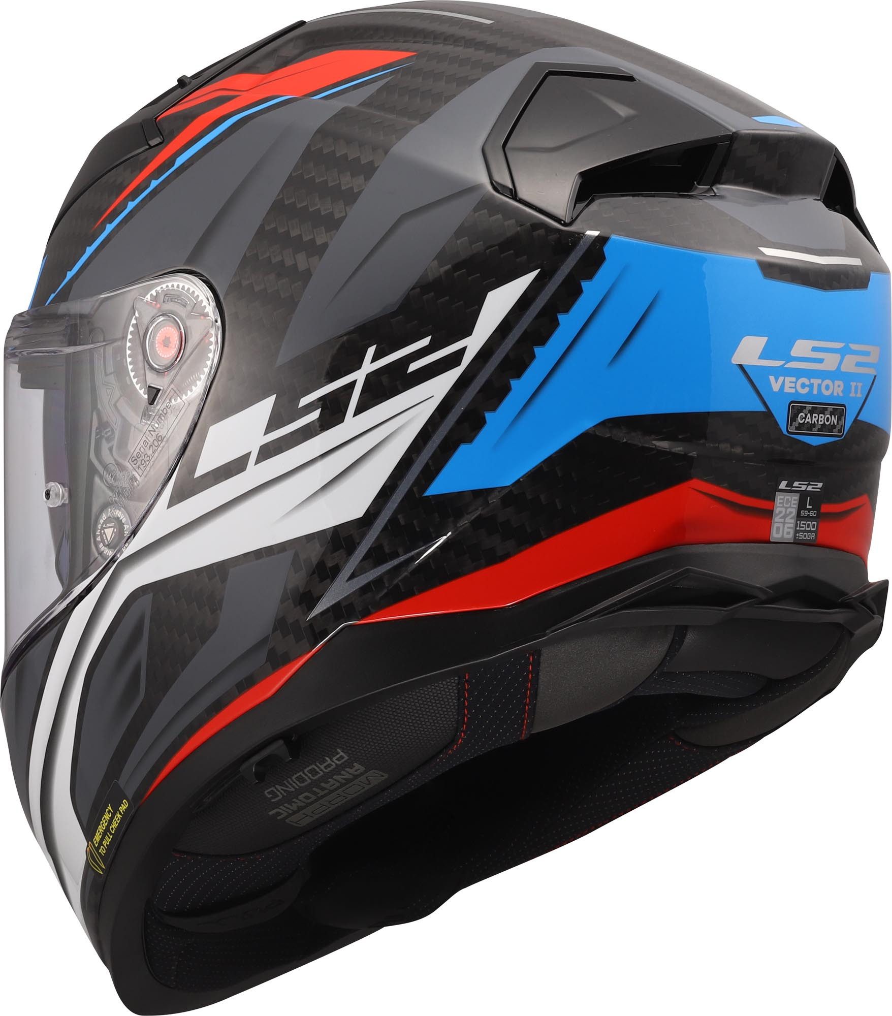 LS2 Motorradhelm FF811 Vector II Carbon Savage Helm, Notfallsystem-polsterung (eqrs),pinlockscheibe Enthalten