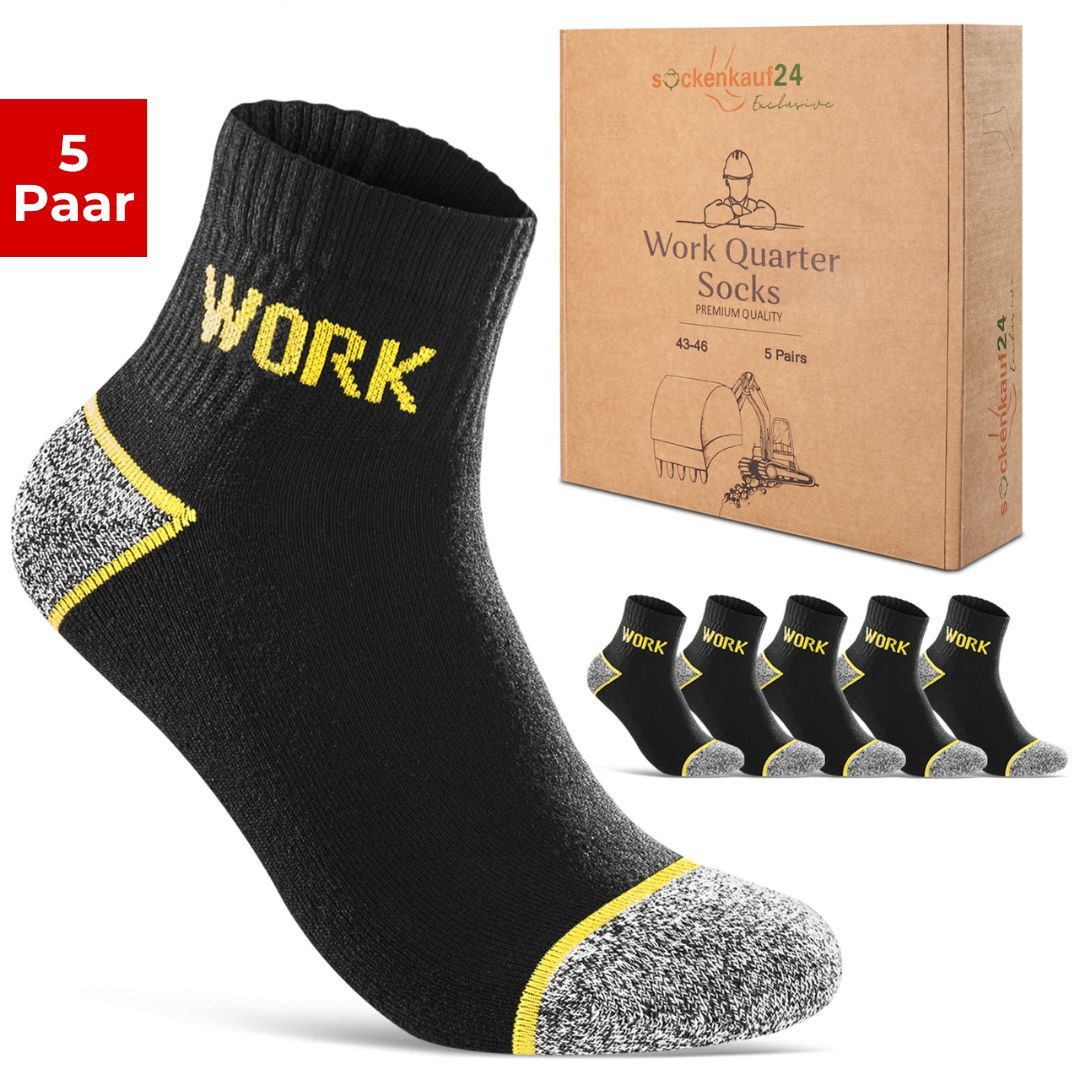 sockenkauf24 Arbeitssocken 5 Paar Premium Arbeitssocken Herren Kurz Socken Quater atmungsaktiv ohne Gummidruck ohne drückende Naht
