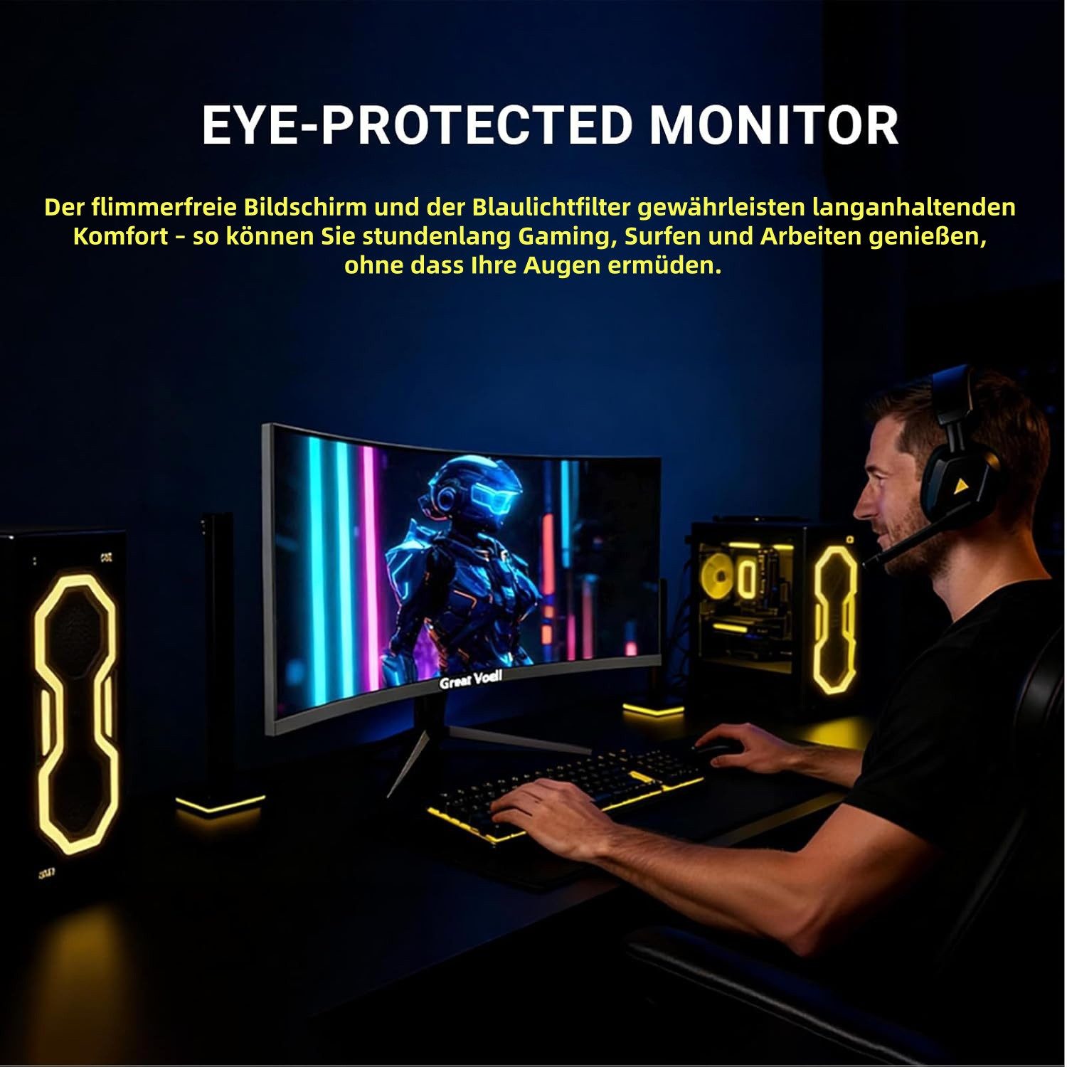 Great Voell 34 Zoll WQHD 4K(3440x1440), 165Hz, 1500R, PIP/PBP, Curved Gaming-Monitor (86 cm/34 ", 3440 x 1440 px, WQHD, 1 ms Reaktionszeit, 165 Hz, VA LED, 127% sRGB, 1500R, Adaptive Sync, HDR10, VESA)