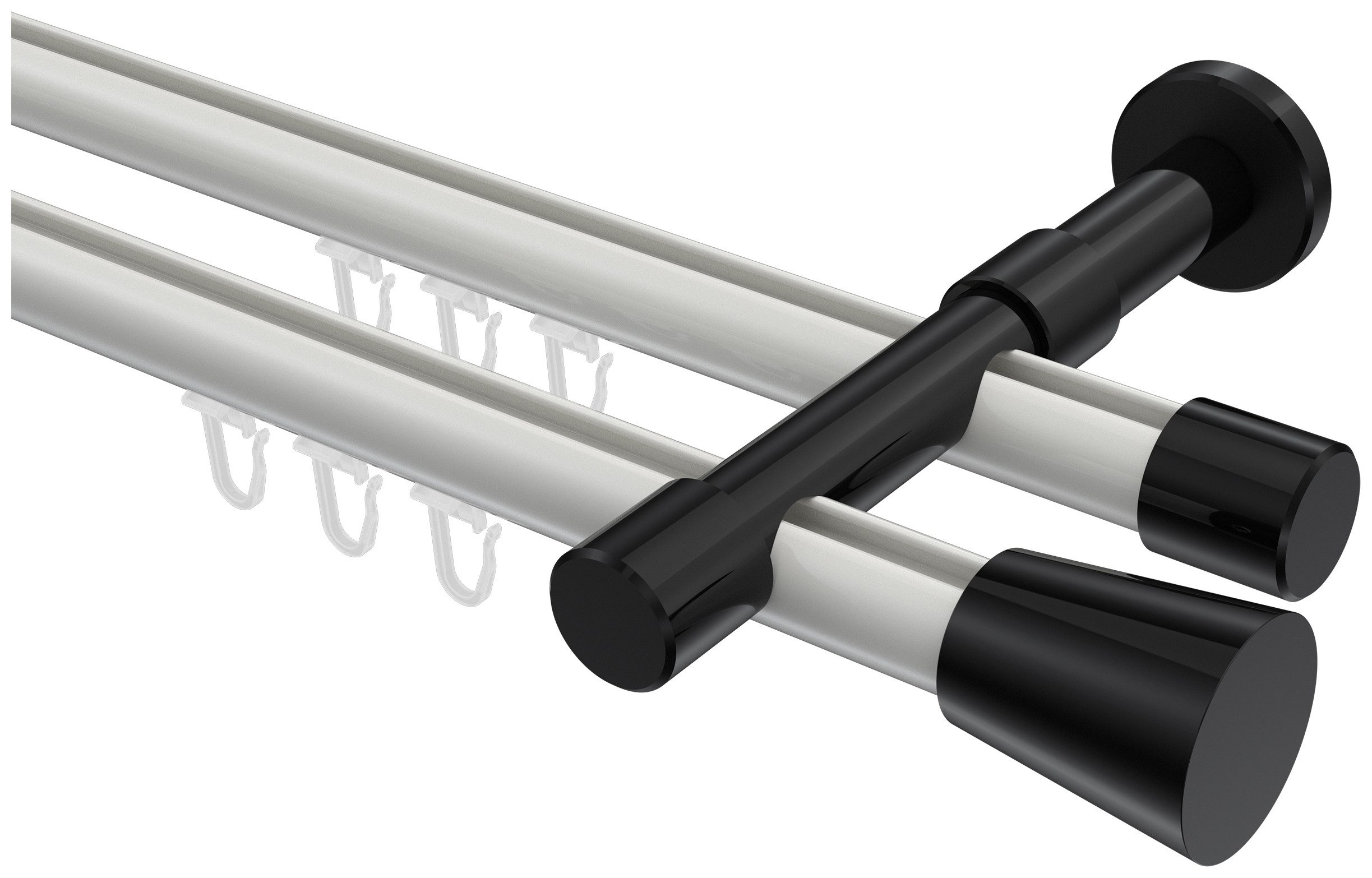 INTERDECO Innenlaufschiene Prestige Sitra, Ø 20 mm, 2-läufig, Fixmaß, kürzbar, Wandmontage, Aluminium, Weiß / Schwarz / Bicolor