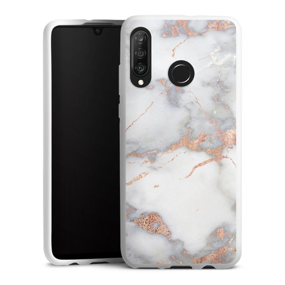 DeinDesign Handyhülle »White and golden marble look« Huawei P30 Lite New Edition, Hülle Gold