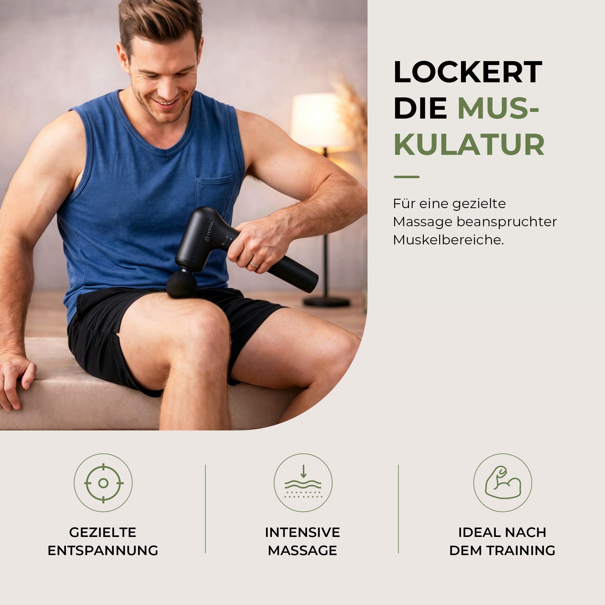 yesoul Massagepistole YESOUL MG19 Massagepistole – Intelligentes Druckfeedback, Standard: 100×50×250 mm; Verlängert: 210×50×400 mm, 5 Stufen, 4 Massageköpfe, intelligentes Druckfeedback