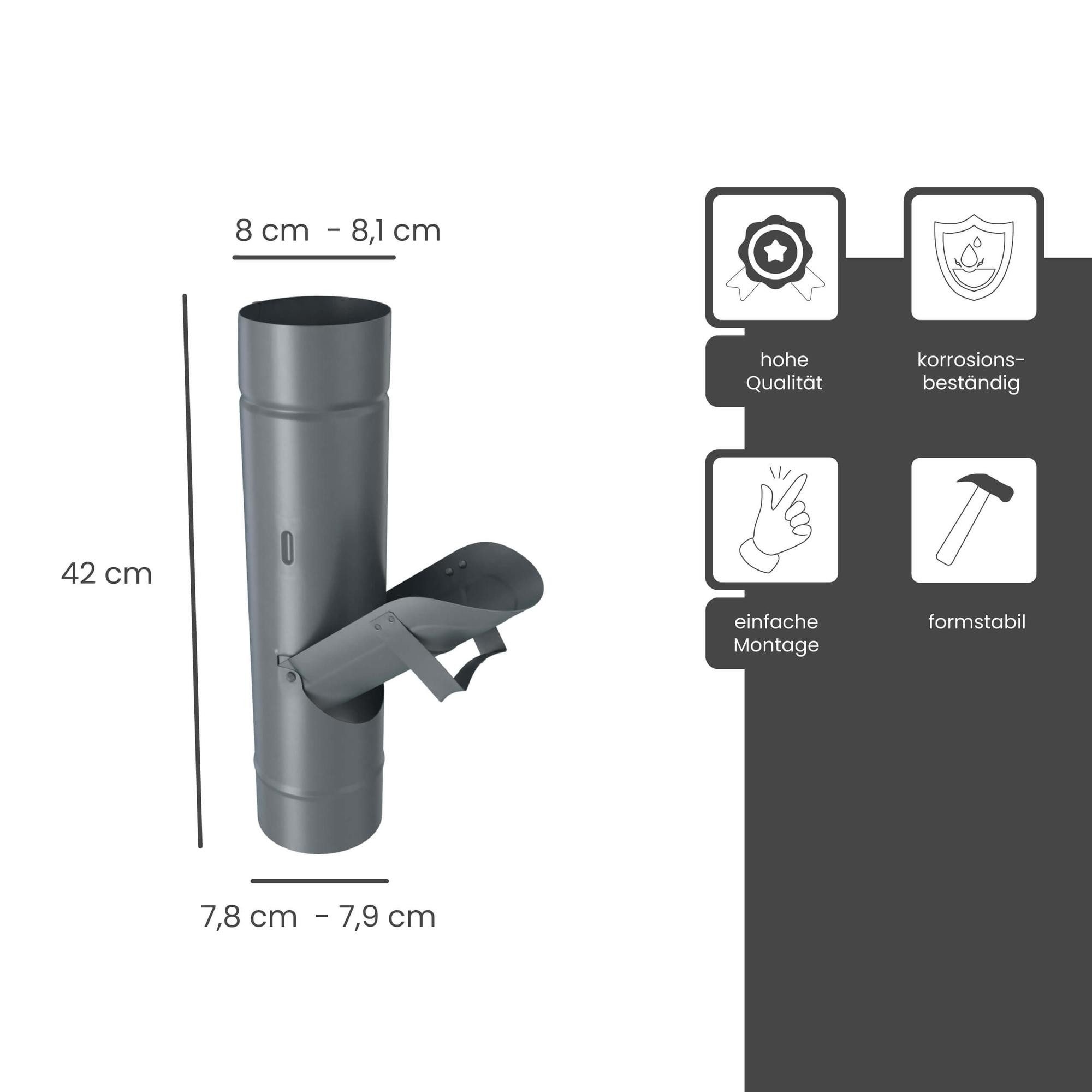 Zambelli Regenfallrohr, (Regenrohrklappe verzinkt, ohne Sieb Ø 80mm Anthrazit), Regenwasserklappe, Dachrinnenablauf für Regentonne