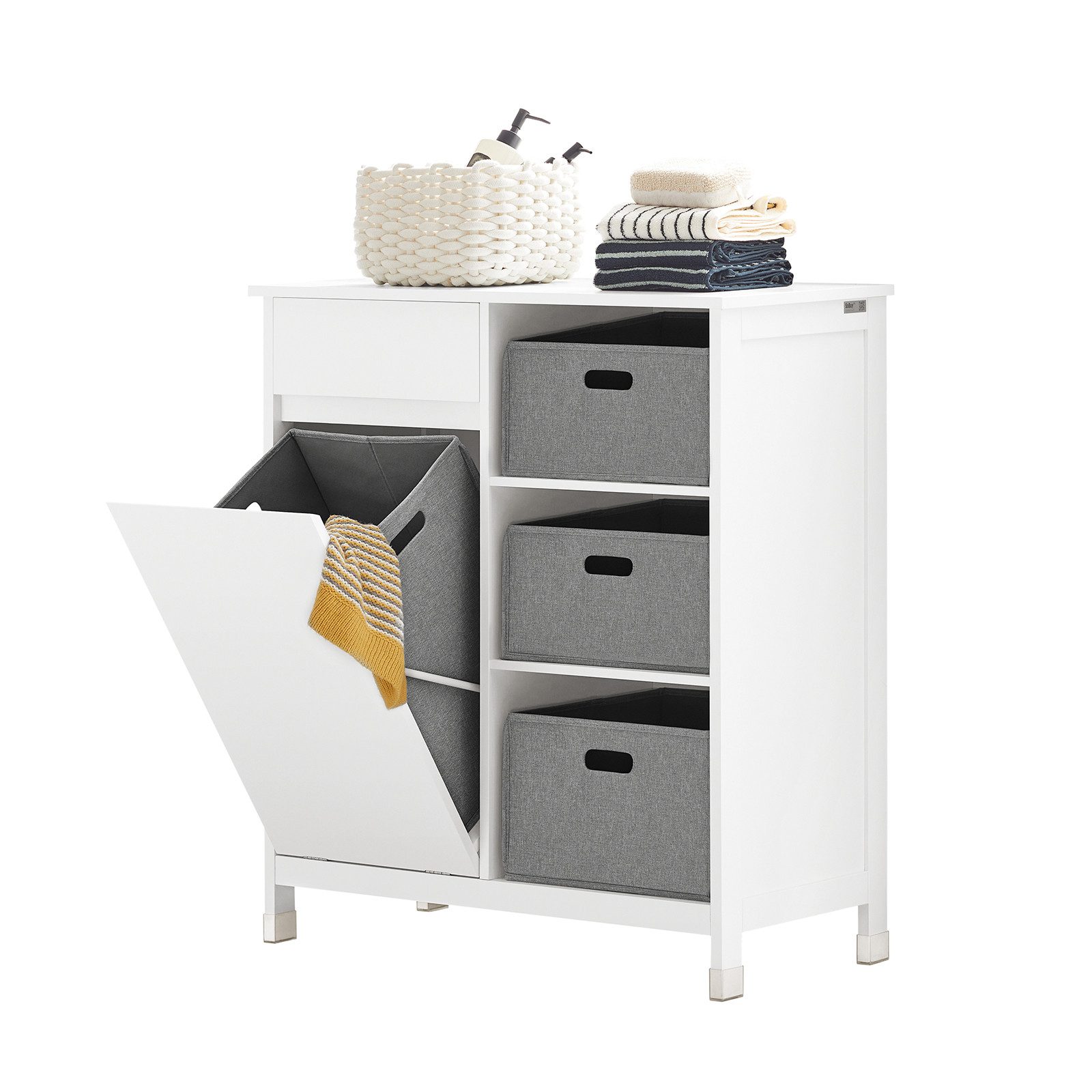 SoBuy Wäscheschrank BZR77, Badezimmerschrank mit Wäschekorb, Badschrank Bad günstig online kaufen