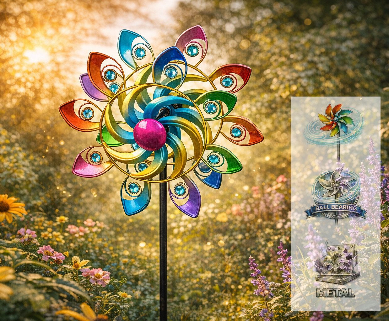 formano Gartenfigur Buntes Windrad Garten Metall Windspiel Windmühle 109 cm