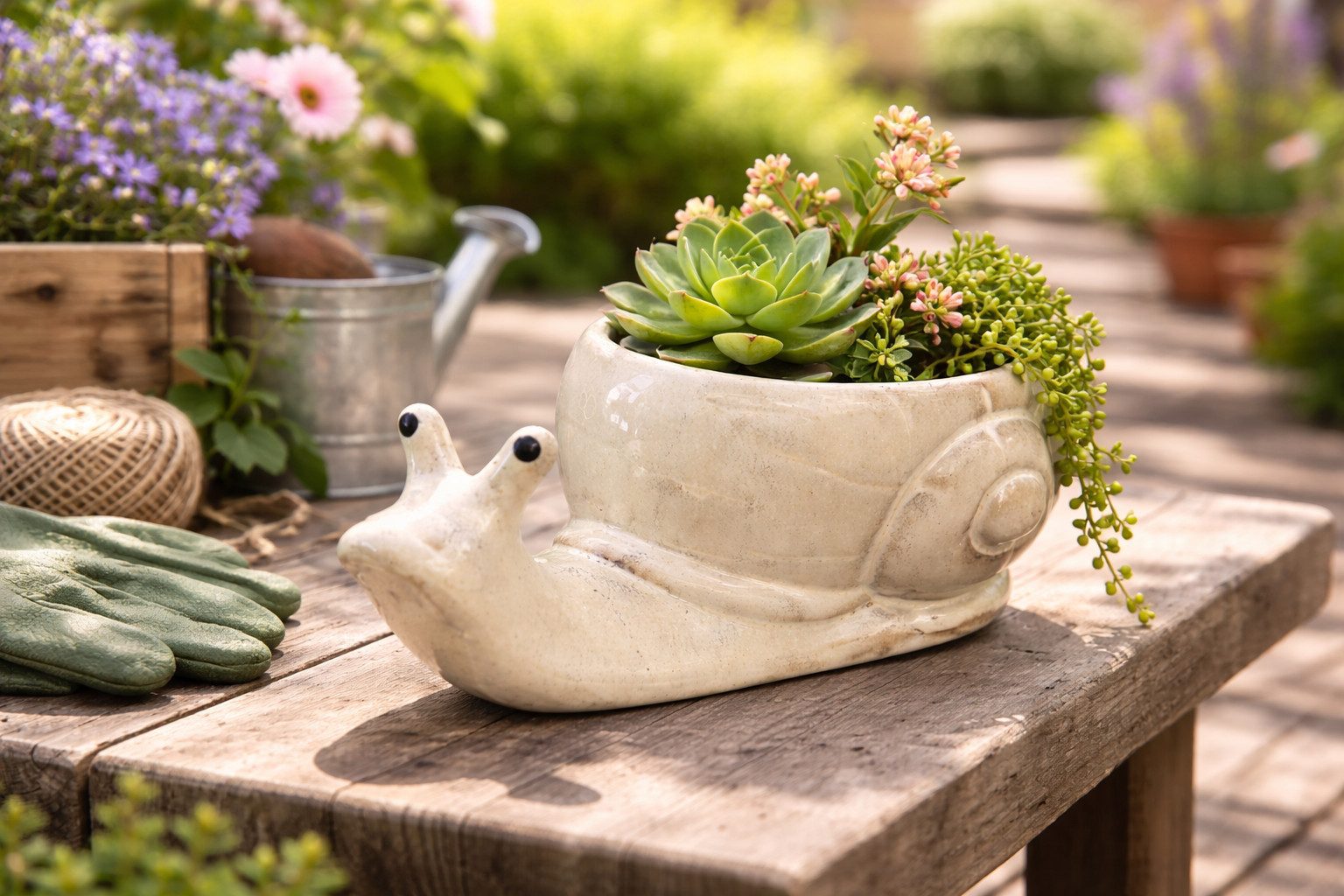 finehomegarden Dekofigur Schnecke Keramik Pflanzgefäß creme 18x8,5cm Dekorative Schnecke (1 St), zum Bepflanzen Gartenfigur & Blumentopf für Garten, Balkon & Terrasse