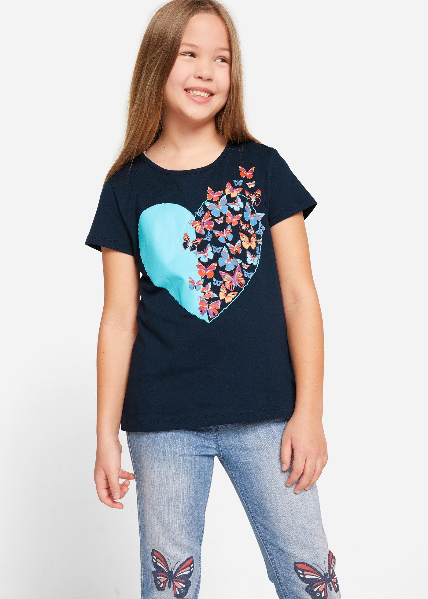 bonprix T-Shirt Regular Fit, Kurzarm, aus Baumwolle, mit Schmetterlings-Print