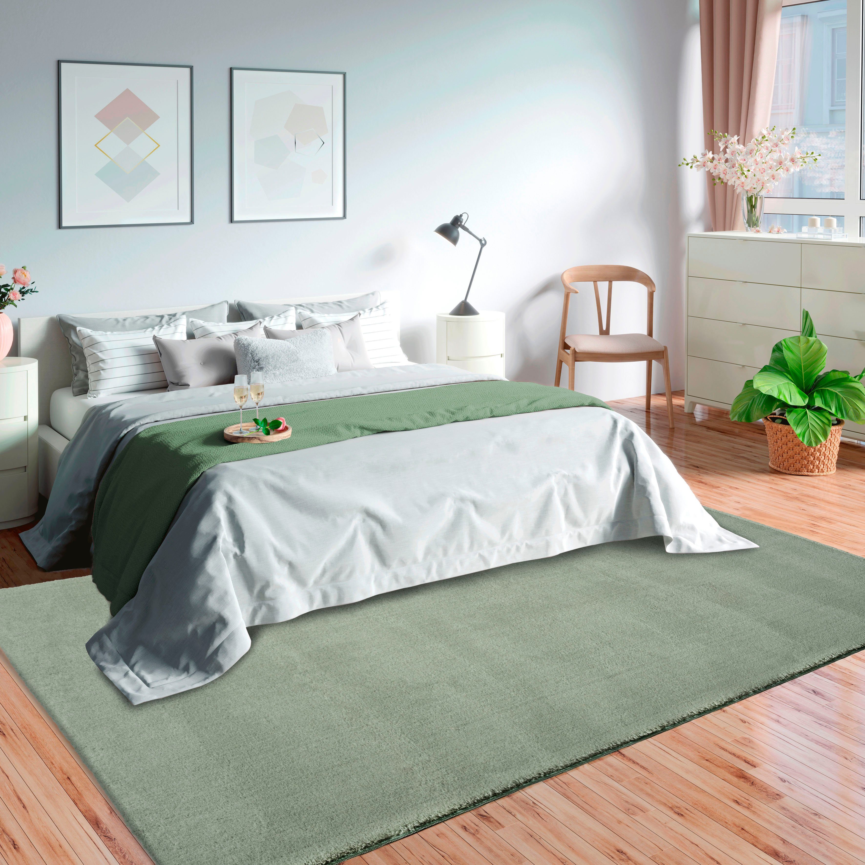 Teppich Loft 37, Kunstfellteppich, Höhe: grün merinos, mm, 19 rechteckig, kuschelig, weich Anti-Rutsch-Unterseite, Fell Haptik, waschbar und