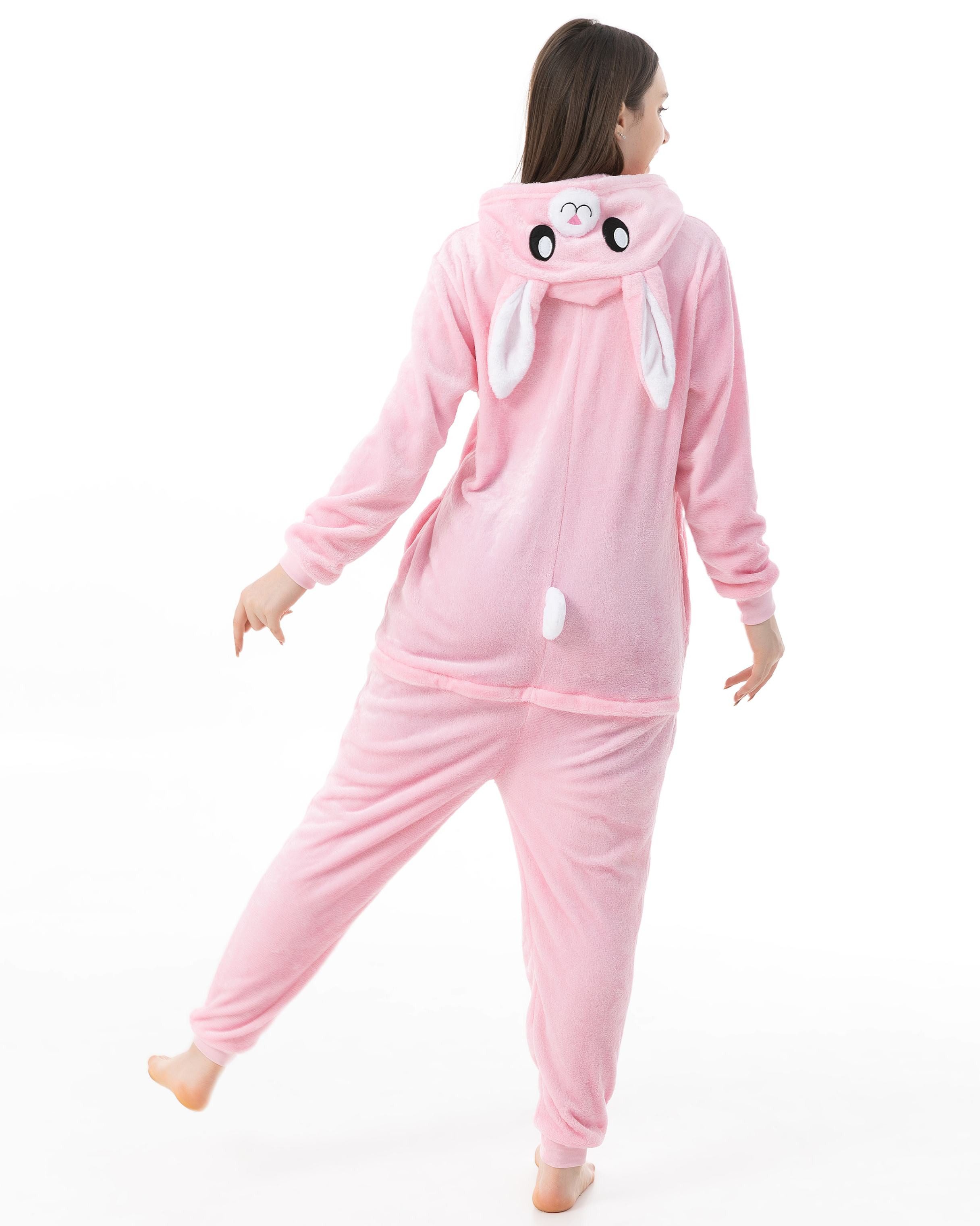 Katara Partyanzug Waldtiere Jumpsuit Kostüm Overall Erwachsene S-XL, Karneval - Kostüm, Kigurumi - Hase rosa M (155-165cm)