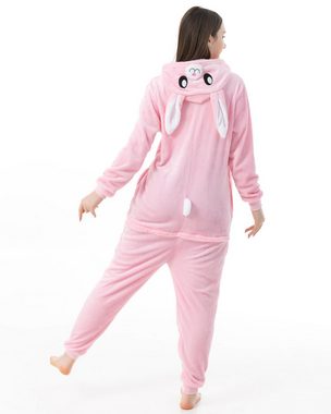 Katara Partyanzug Waldtiere Jumpsuit Kostüm Overall Erwachsene S-XL, Karneval - Kostüm, Kigurumi -Hase rosa L (165-175cm)