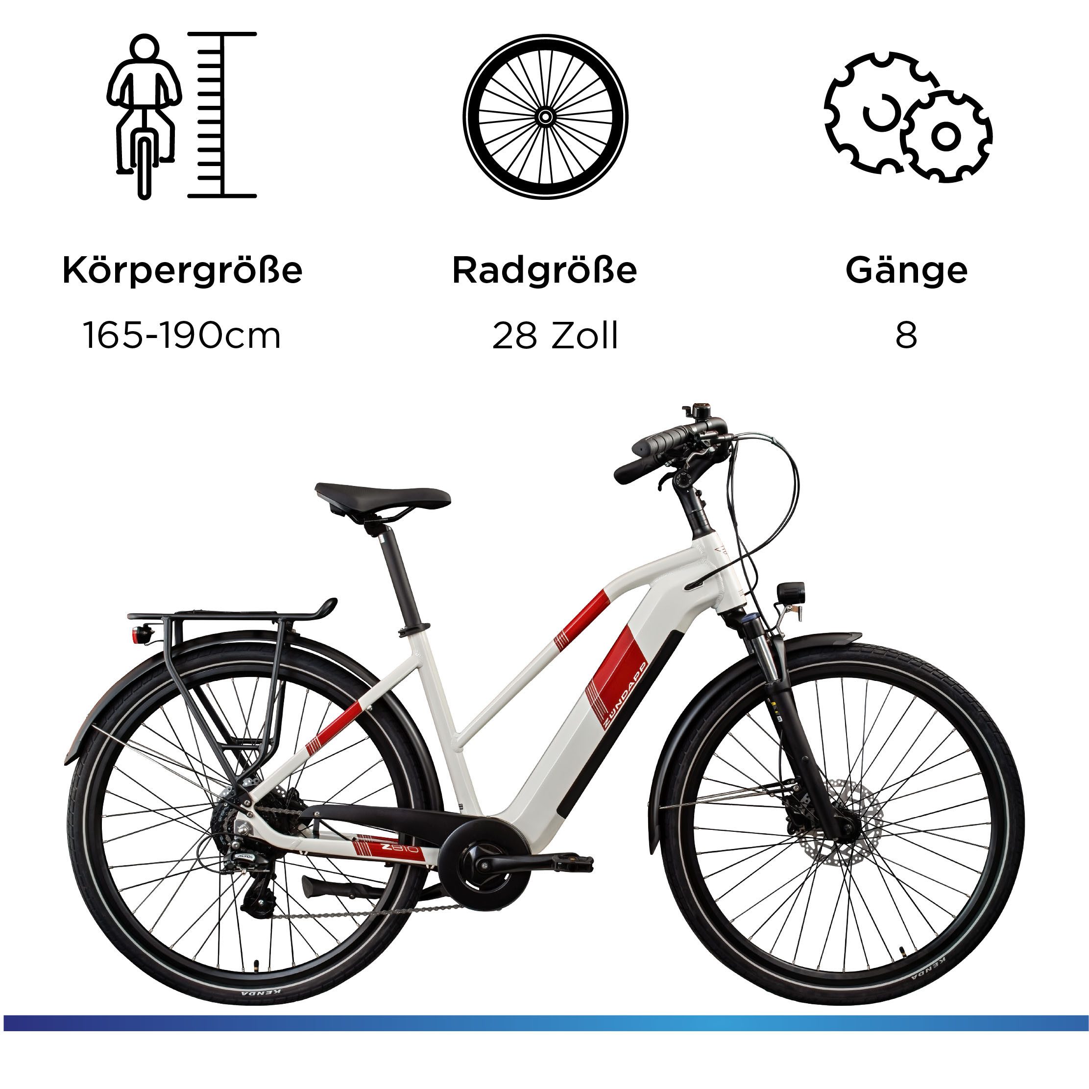 Zündapp E-Bike Trekkingrad Z810, 8 Gang Shimano Altus RD-M310 Schaltwerk, Kettenschaltung, Heckmotor, 550 Wh, Pedelec, Elektrofahrrad für Damen und Herren