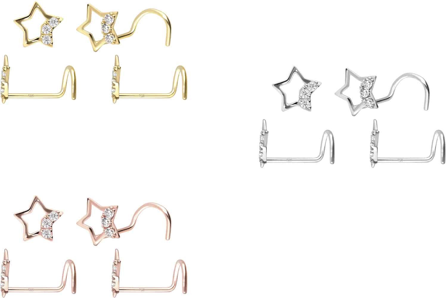 PIERCINGLINE Nasenpiercing 14/18 Karat Gold Nasenstecker Spirale STERN + 3 günstig online kaufen