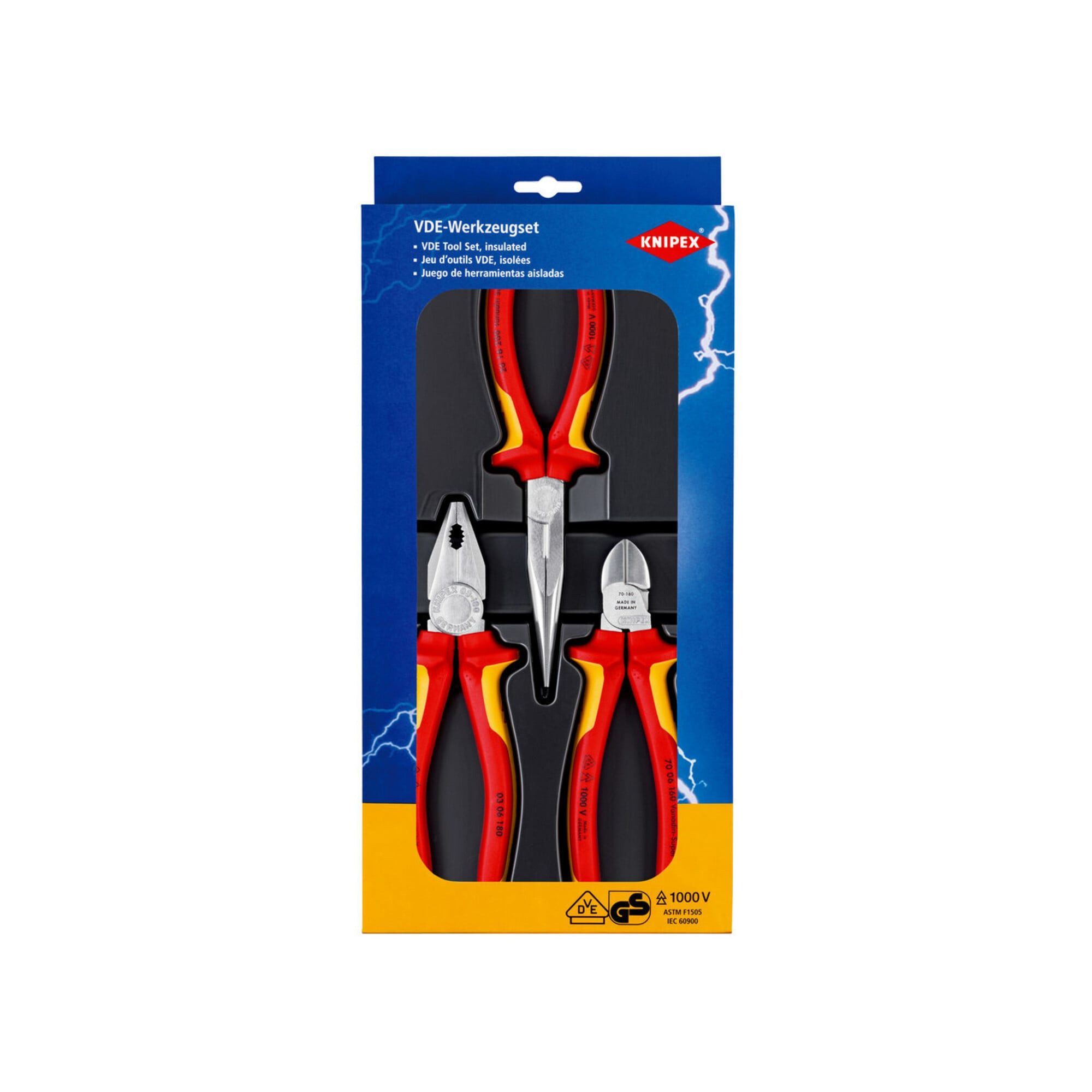 Knipex Zangenset KNIPEX 00 20 12 Elektro-Paket 1 x 03 06 180, 1 x 26 16 200, 1 x 70 06