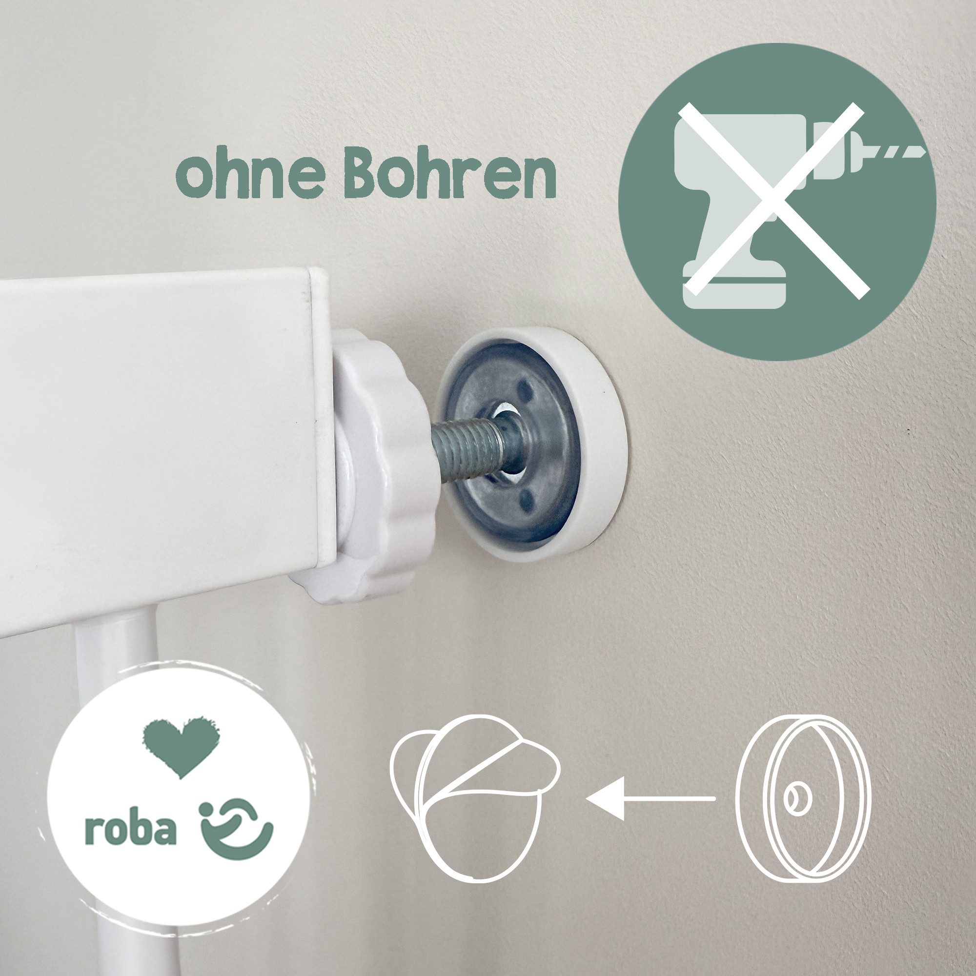 roba® Türschutzgitter easySafe+ Tür- & Treppenschutzgitter Metall - Verstellbreite 75-82 cm, TÜV-geprüft - Ampelverschluss 90°-Stopp - Bohrfrei - Von 0-24 Monat – Bild 4 von 5