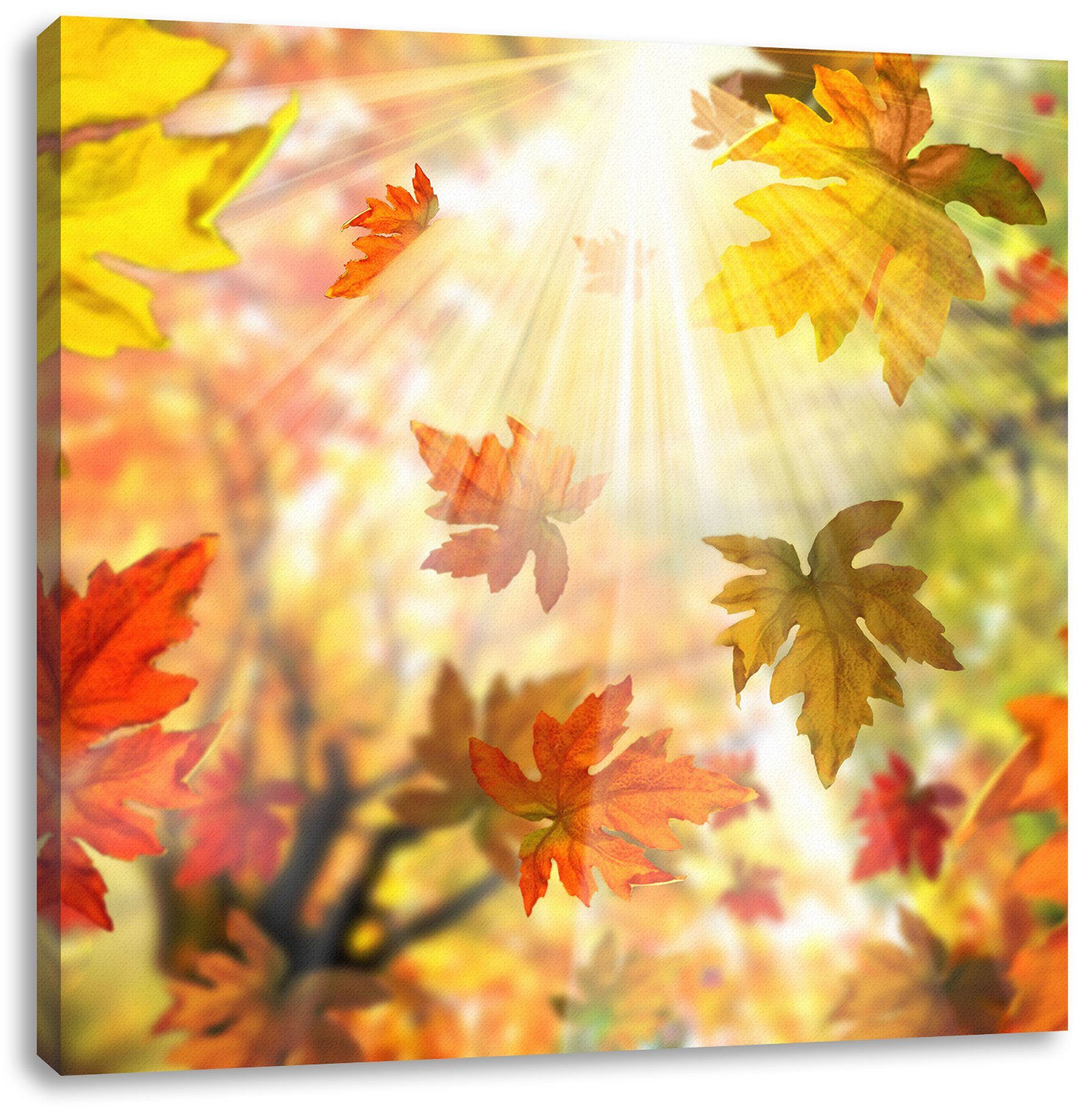 St), Herbstblätter, Leinwandbild Leinwandbild inkl. Fliegende bespannt, Herbstblätter fertig Zackenaufhänger bunte bunte (1 Fliegende Pixxprint
