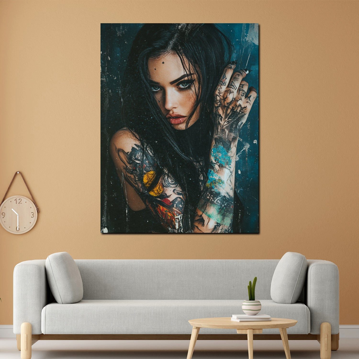 Artedinoi Leinwandbild Frau mit Tattoos intensiv geheimnisvoll modern Leinwandbild Wandbild X, Frau mit Tattoos, geheimnisvoll
