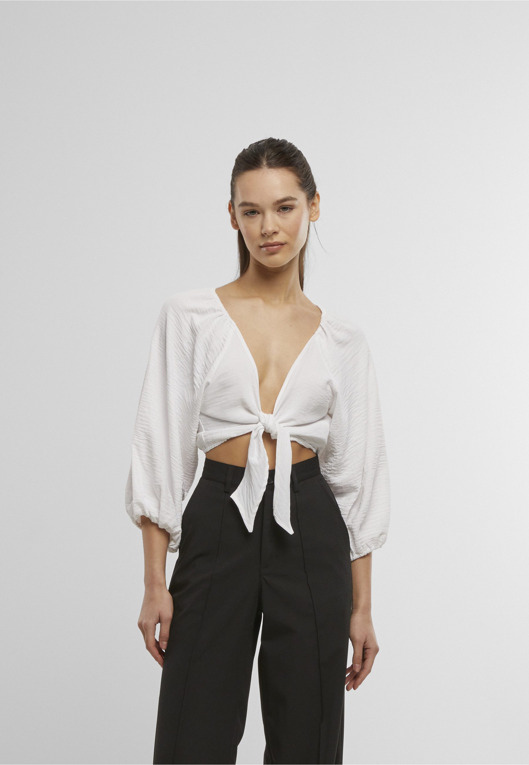 URBAN CLASSICS Klassische Bluse Urban Classics Ladies Structured Knotted Blouse