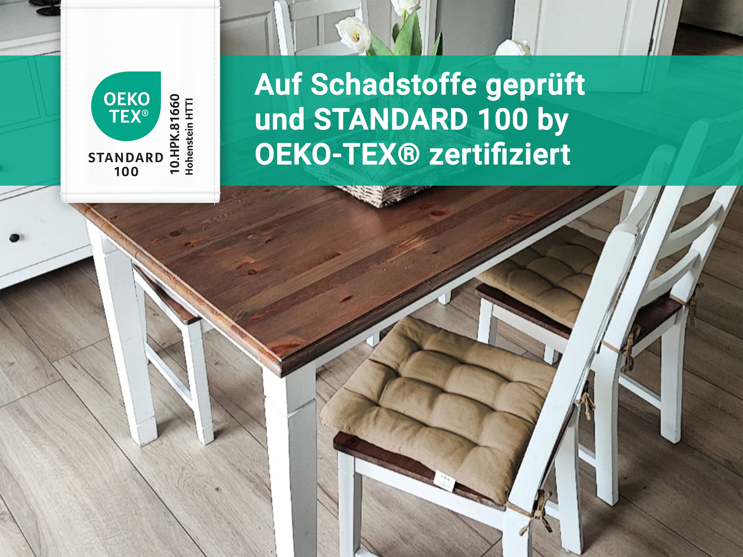 ZOLLNER Stuhlkissen, 40 x 40 x 3 cm, mit Bindebänder, für Indoor und Outdoor