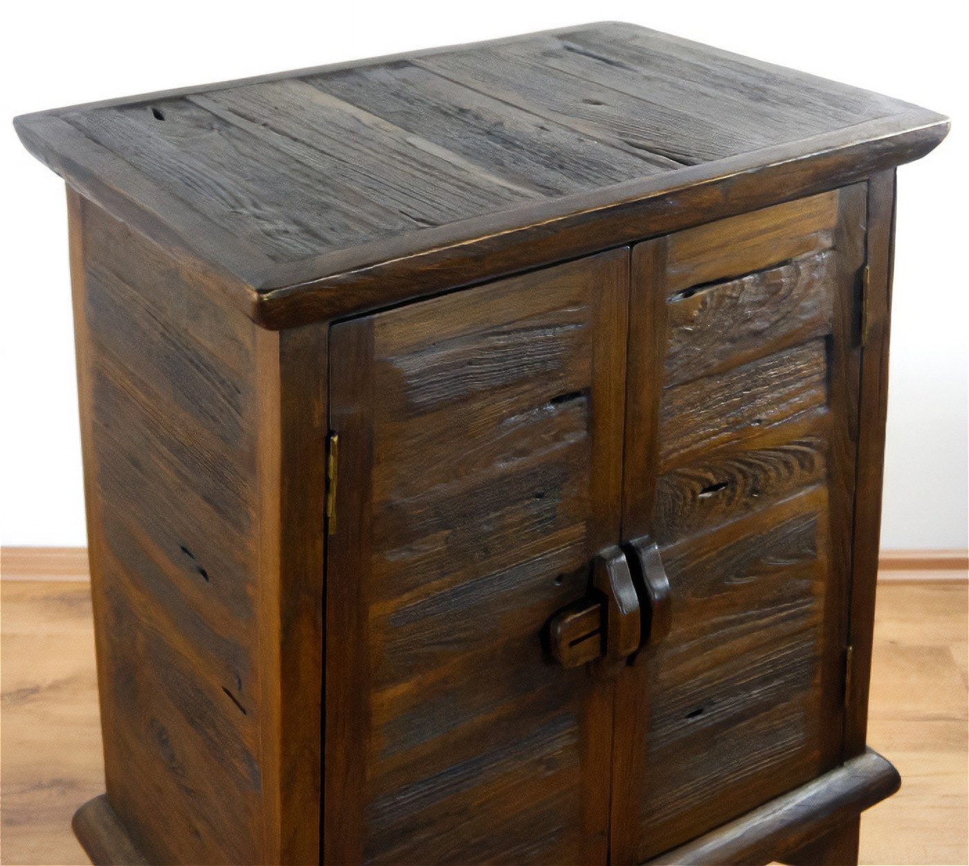 livasia Kommode Massivholzschrank - 64x37x80 cm - „Alte Teakholzplanke“, Handarbeit