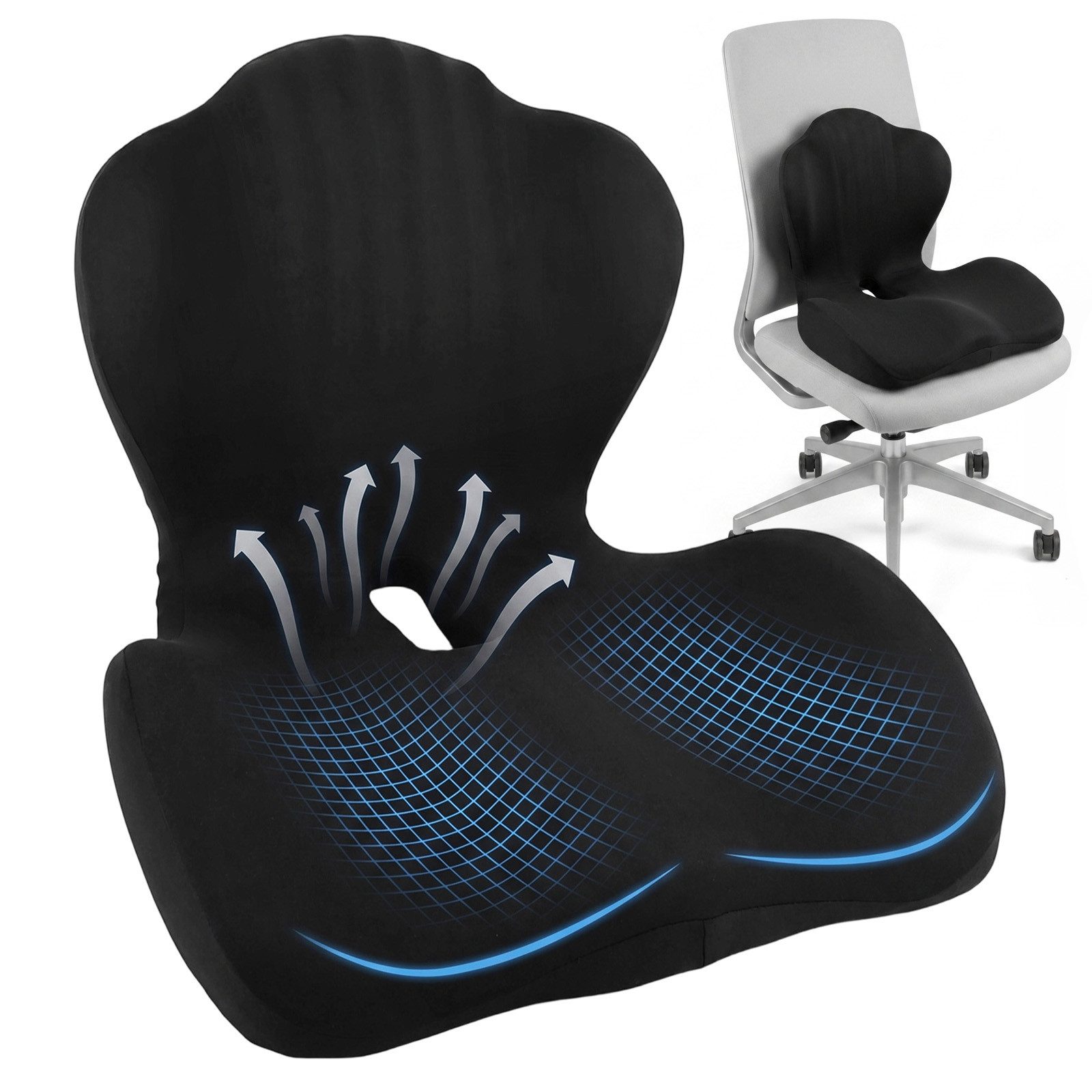 AKKEE Sitzkissen Ergonomisches Bürostuhl Orthopädisch Mit RückenKissen, atmungsaktiver Bezug für Bürostuhl und Autositz