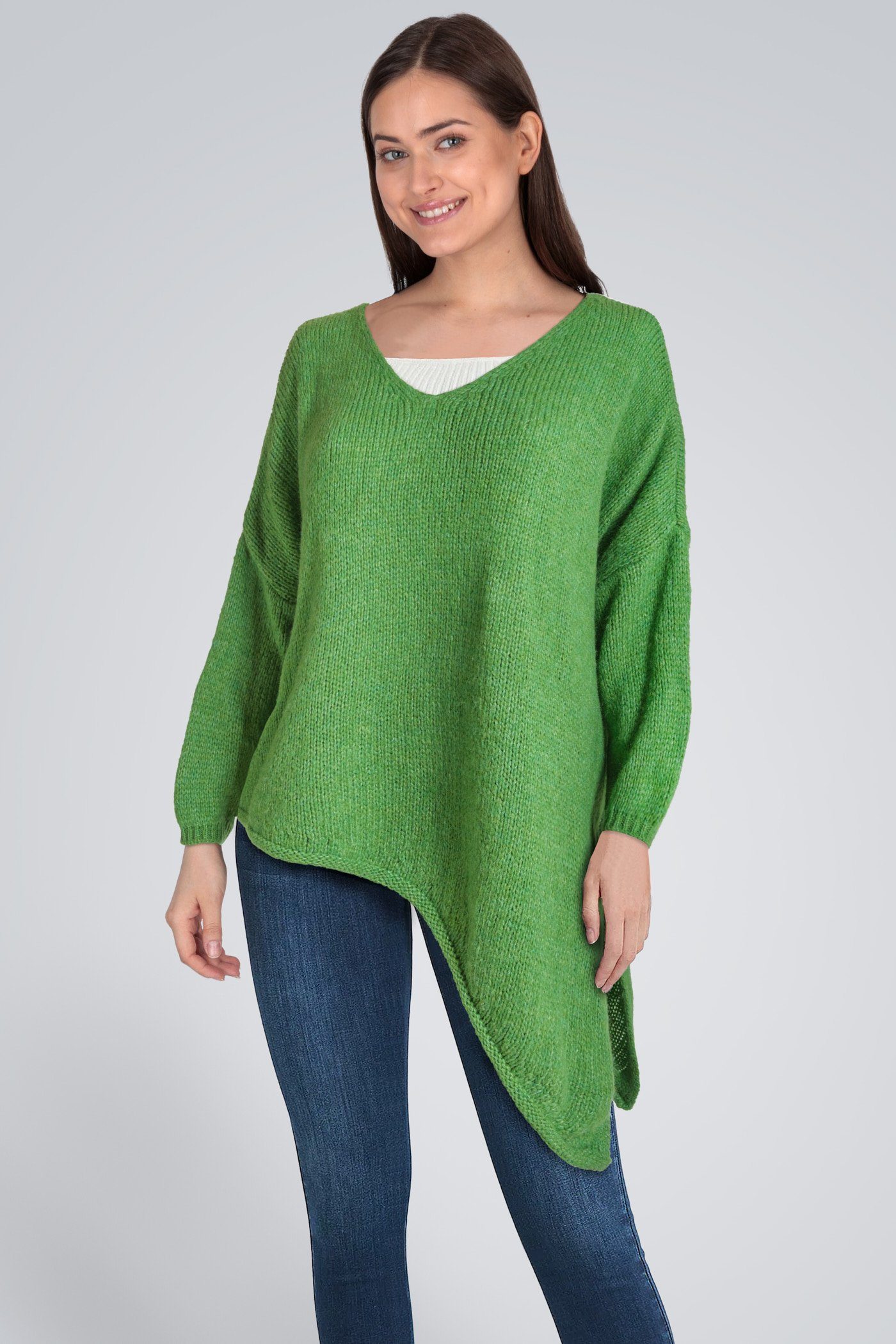 PEKIVESSA Strickpullover »Asymmetrischer Grobstrick-Pullover oversized Damen«  (1-tlg) V-Ausschnitt langarm