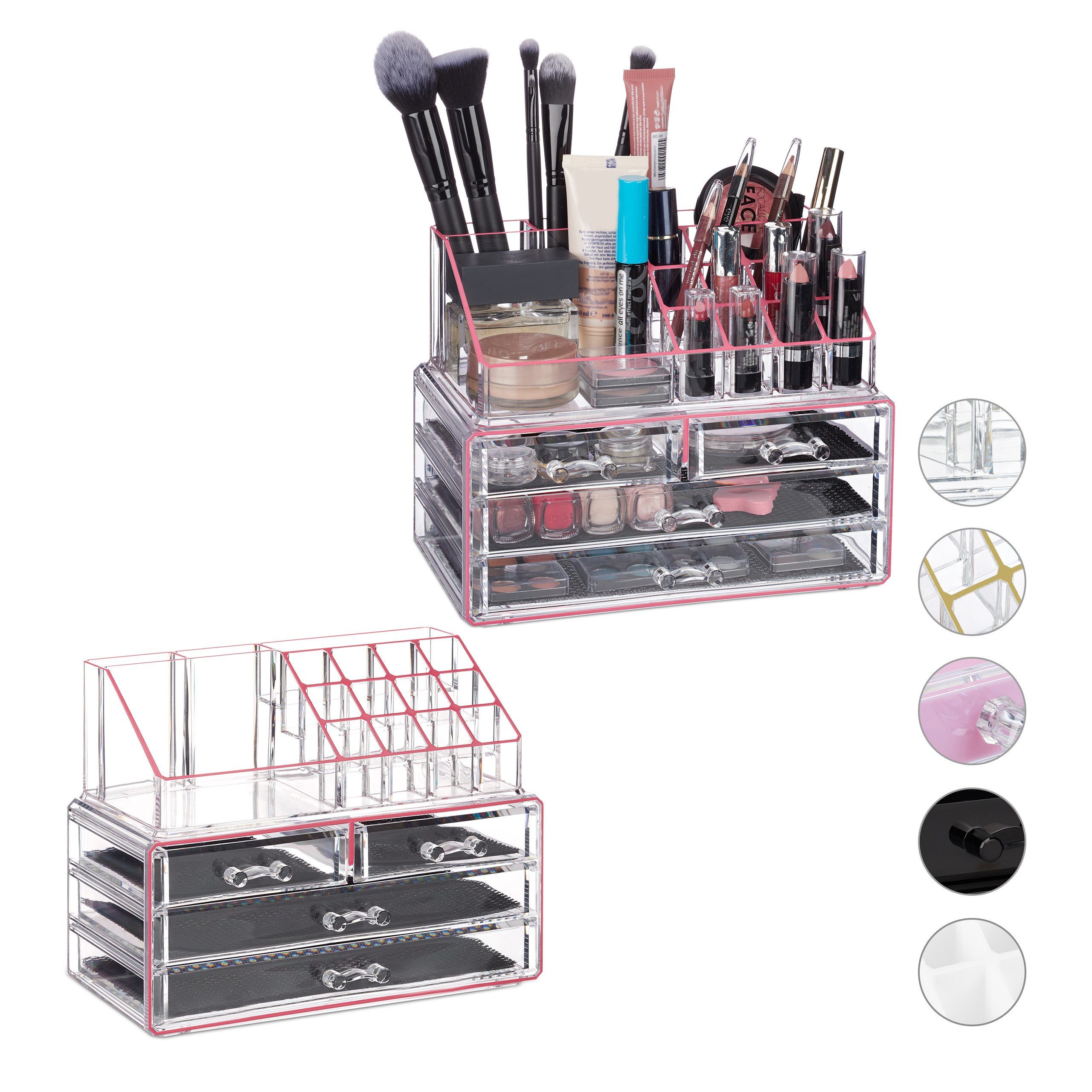 Make-Up Organizer 2 x Make Up Organizer transparent/pink