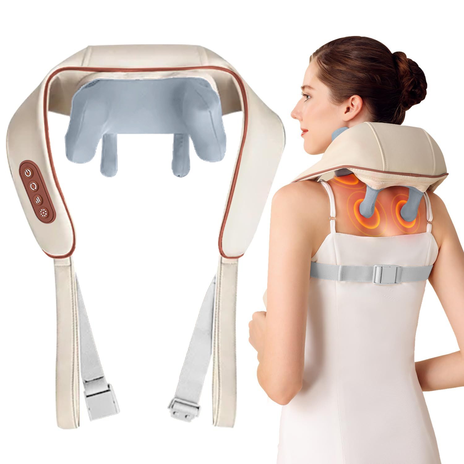 MOPUEA Nacken-Massagegerät 4D Shiatsu-Massagegerät Tiefenmassage mit Hand-Simulation, freihändig, 1-tlg.