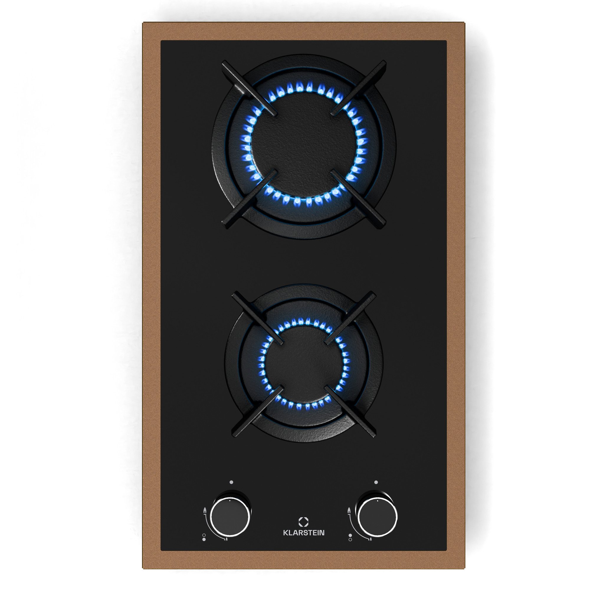 Klarstein Induktions-Kochfeld Lumiflame CP11-KL-LF-30cm-Bl, Gaskochfeld 2 Brenner Elektrische Zündung Küche